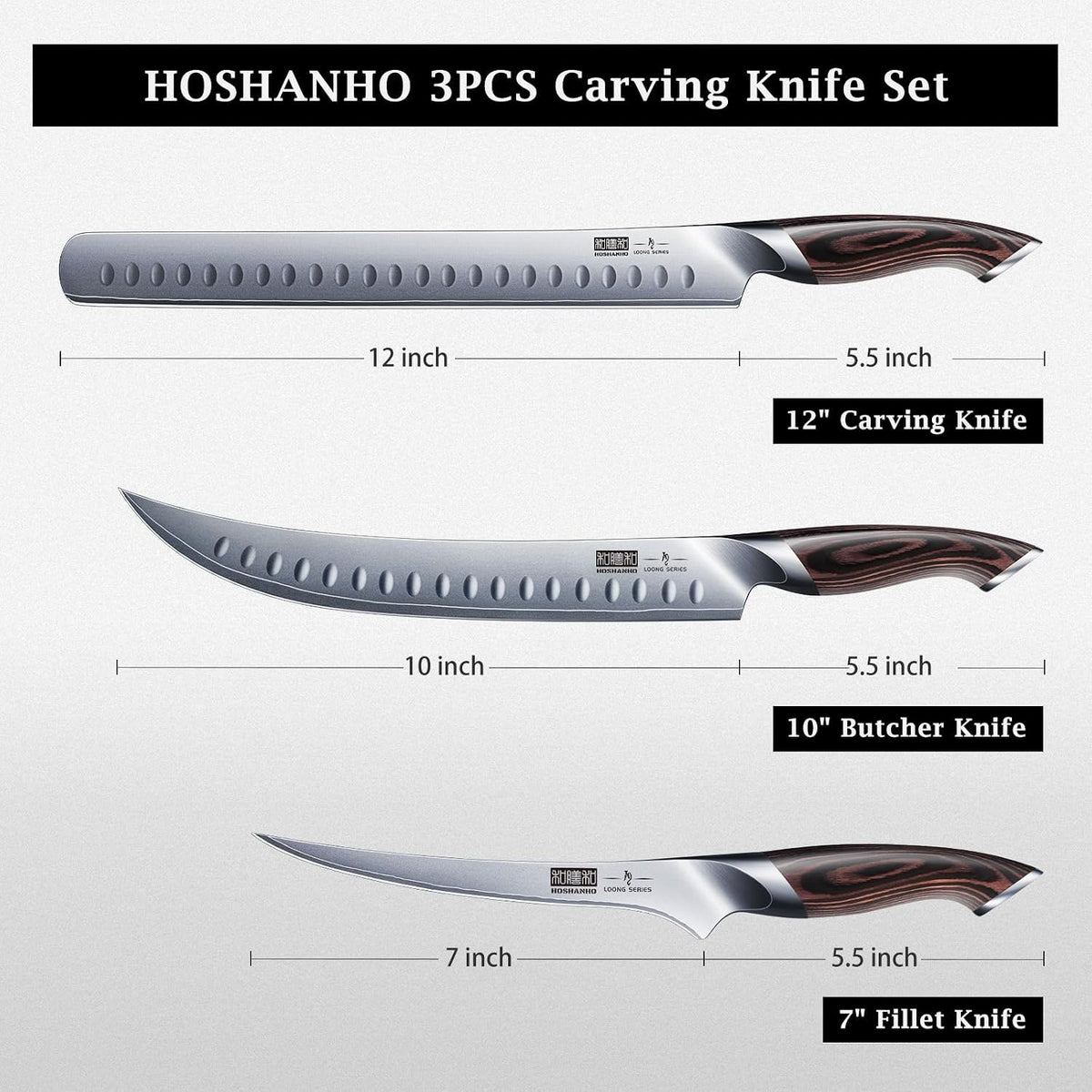 HOSHANHO Juego de cuchillos de trinchar 3 piezas, juego de cuchillo...