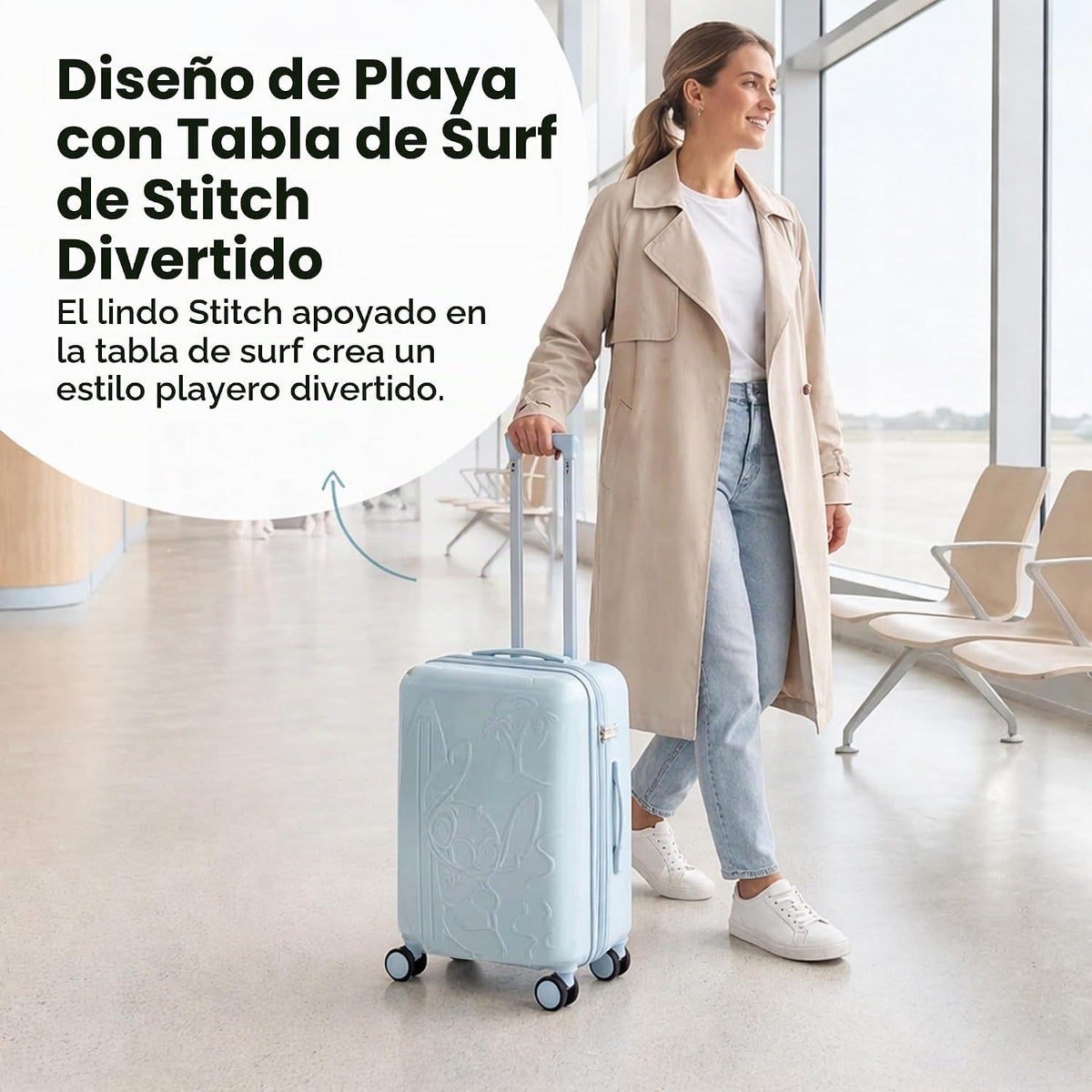Disney Stitch With Surfboard - Maleta con ruedas (22 pulgadas), col...