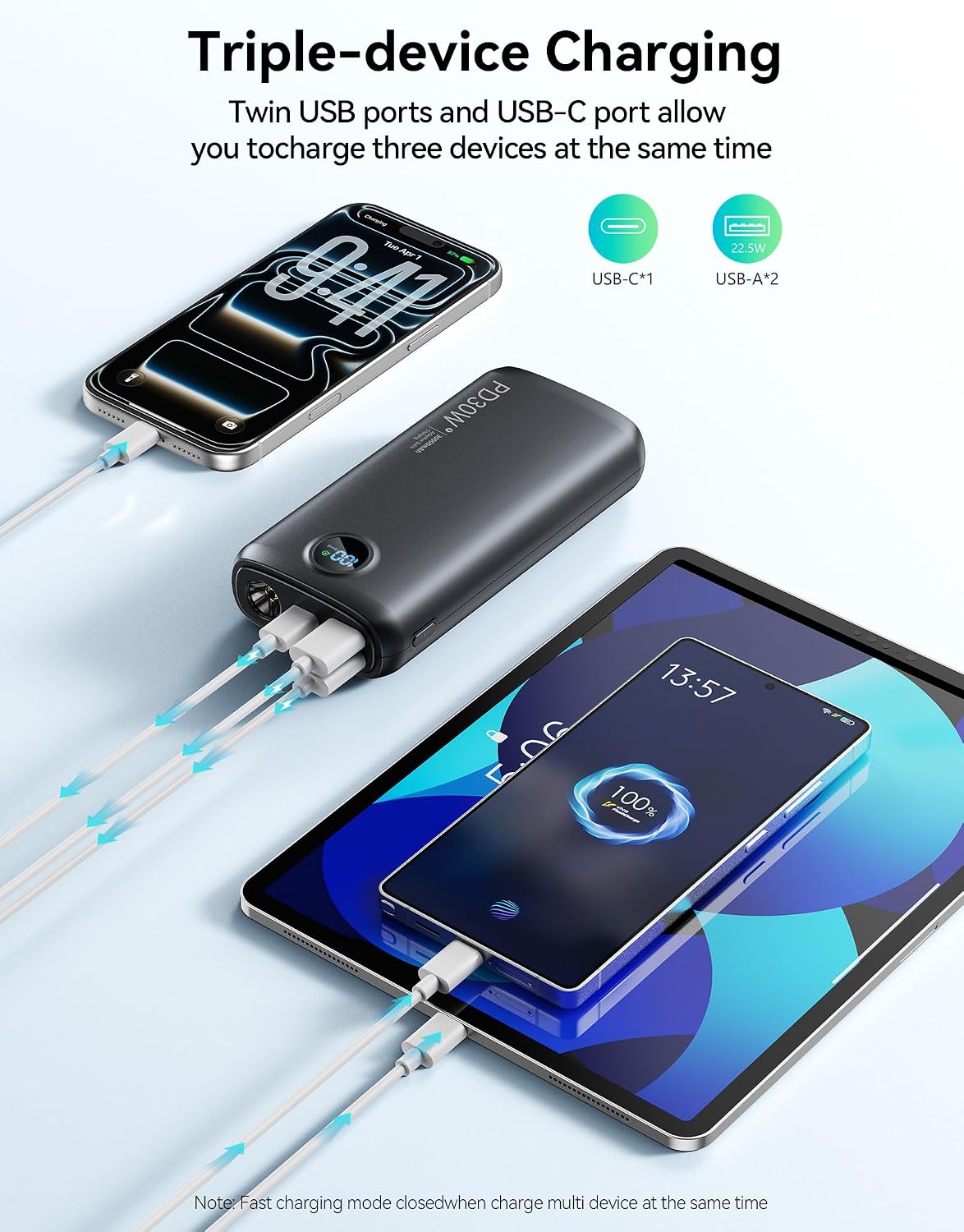 Cargador portátil, 30000 mAh, banco de energía de 30 W, USB C, carg...
