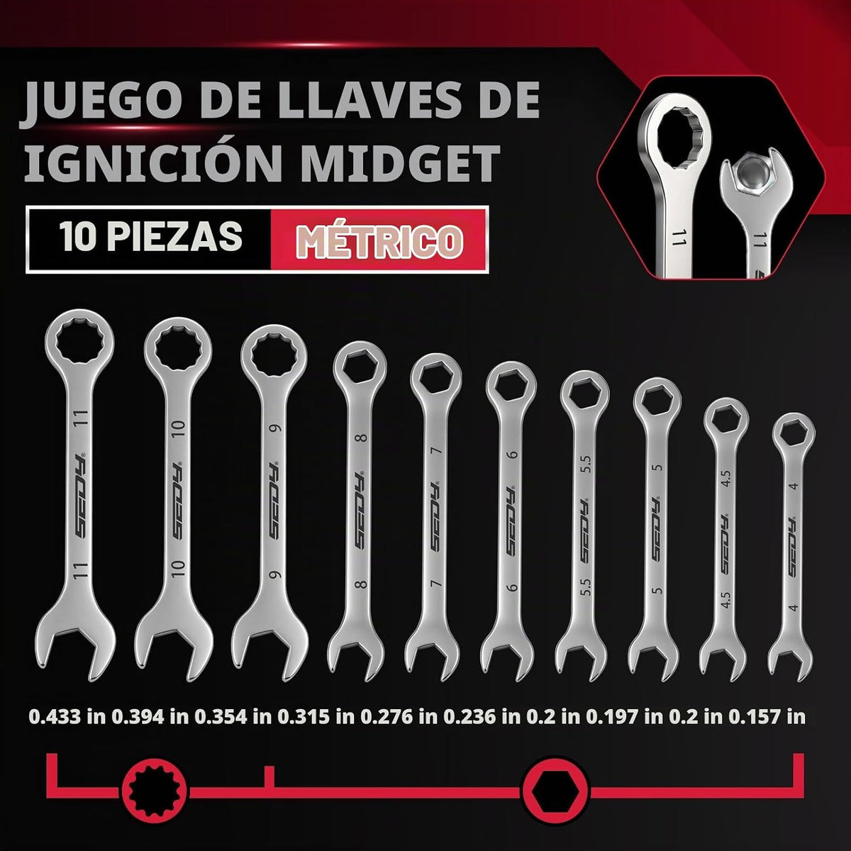 Juego de llaves Midget de alta calidad, juego de 22 llaves combinad...