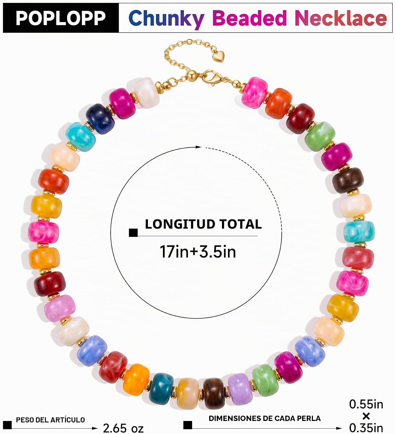 POPLOPP Collares de cuentas gruesas para mujer, gargantilla de cuen...