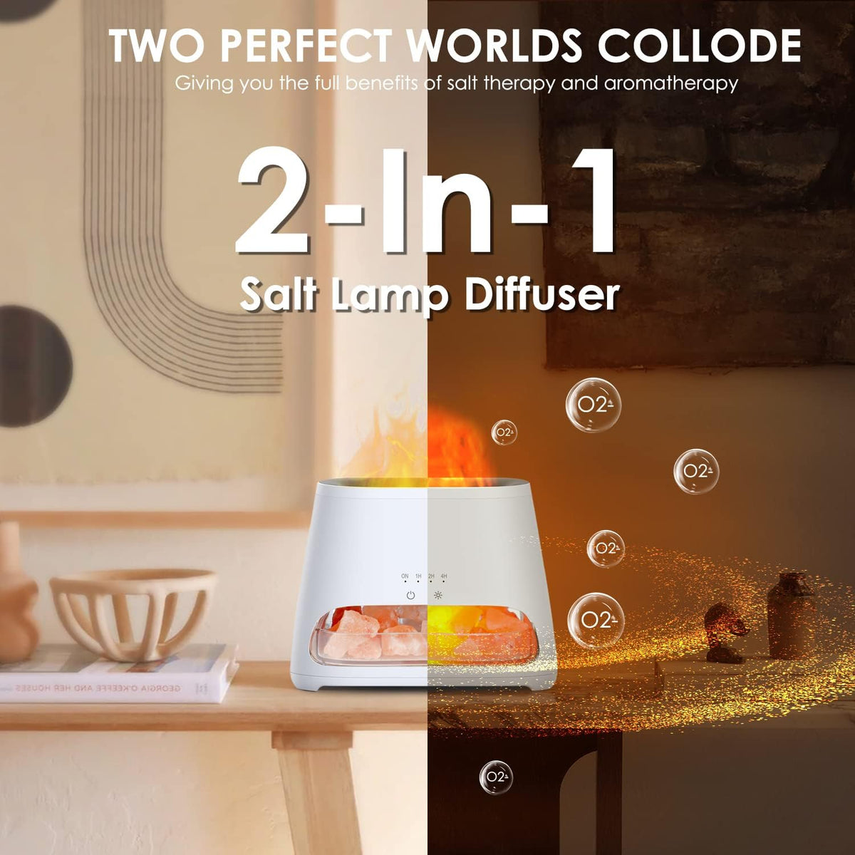 SALKING Lámpara de sal del Himalaya 2 en 1 y difusor ultrasónico de...