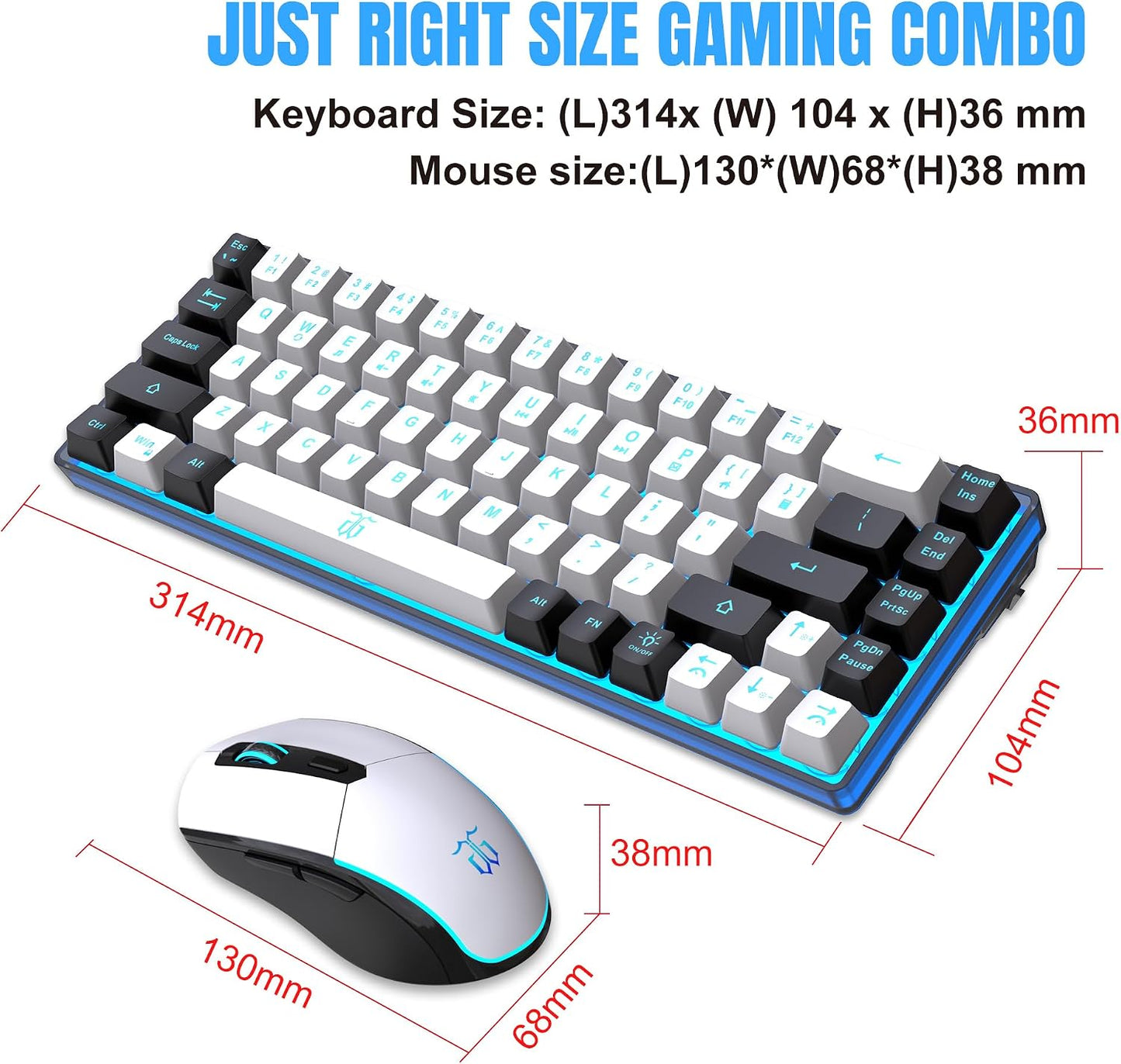 Snpurdiri - Combo de teclado y mouse inalámbricos para juegos al 60...