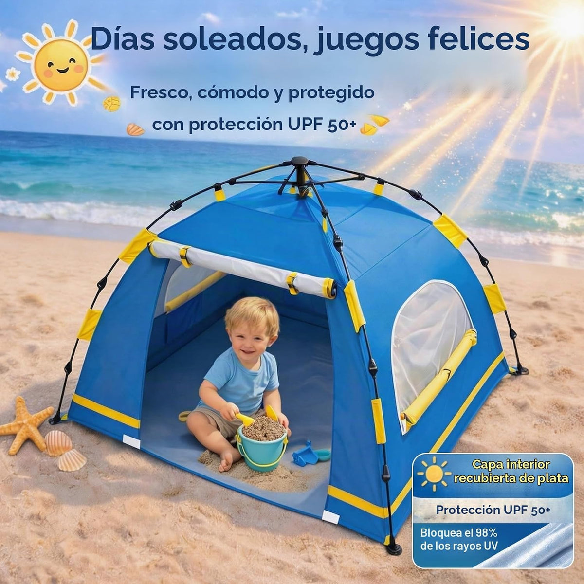 Tienda de campaña de playa para bebés con protección UV UPF 50+, in...