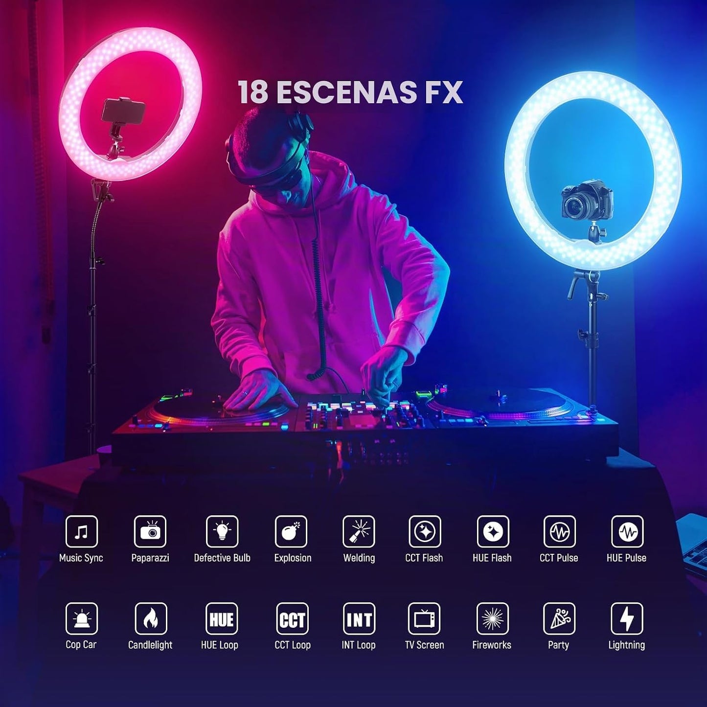 NEEWER - Anillo de luz LED RGB de 18 pulgadas con control por aplic...