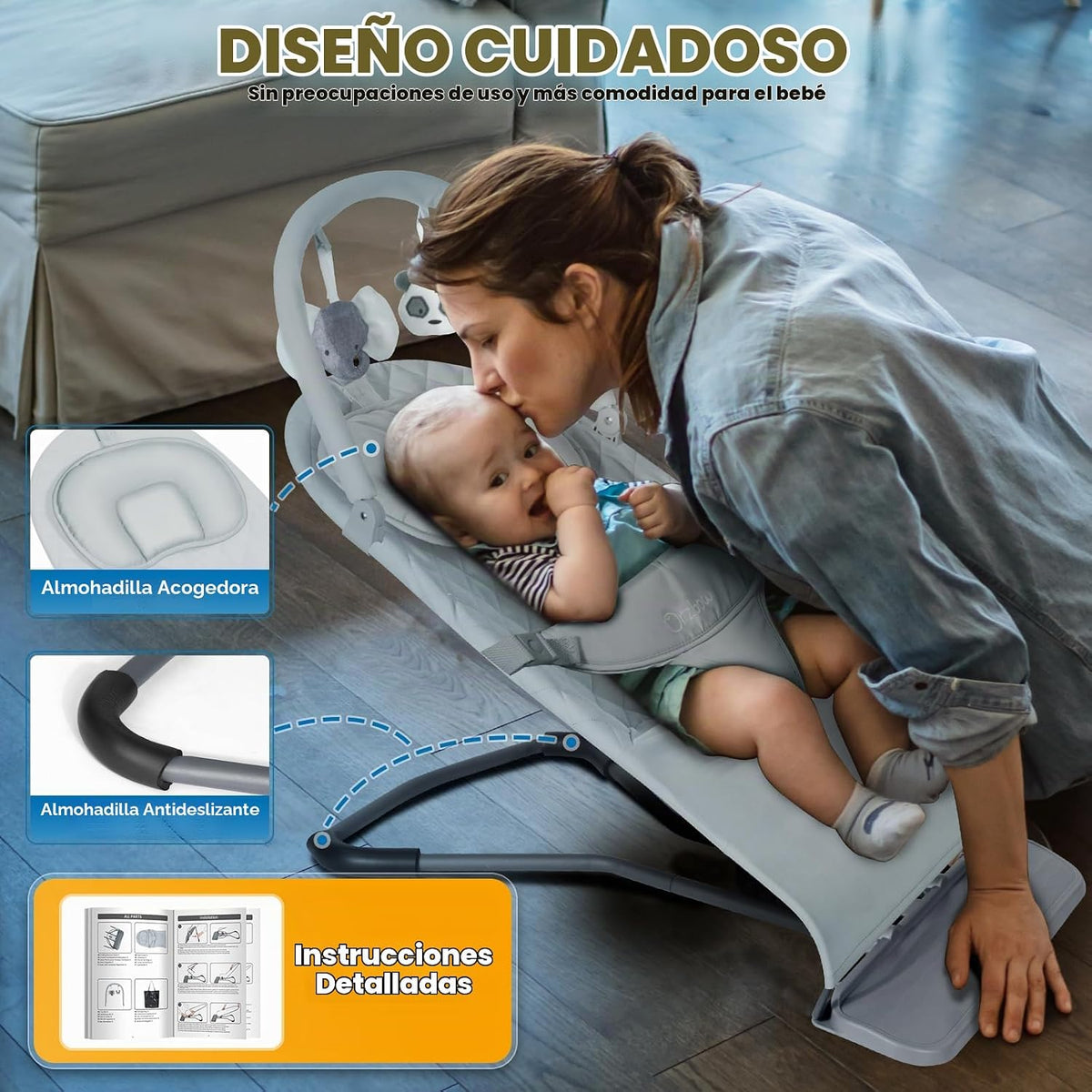 Orzbow Baby Bouncer, asiento portátil para bebés de 0 a 12 meses, h...