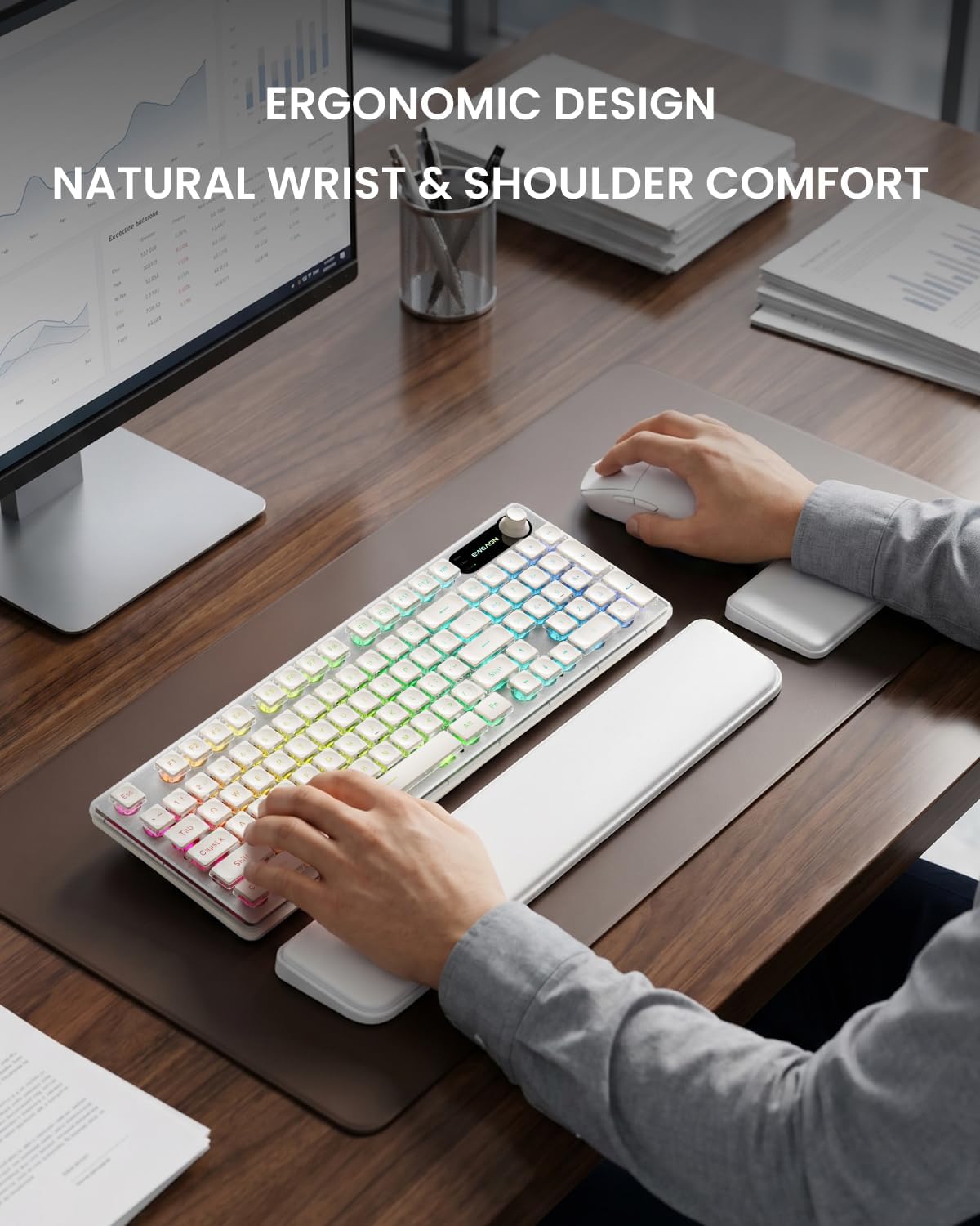 EWEADN V98 Combo de teclado y mouse inalámbrico con reposamuñecas d...