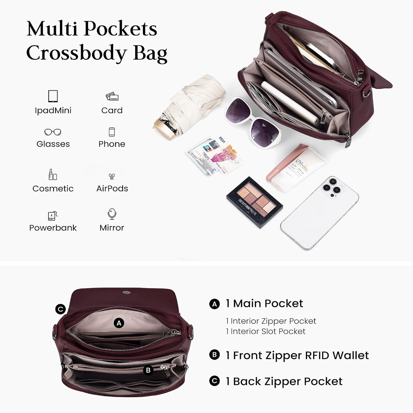 befen Bolsos cruzados de cuero genuino para mujer con cartera RFID...