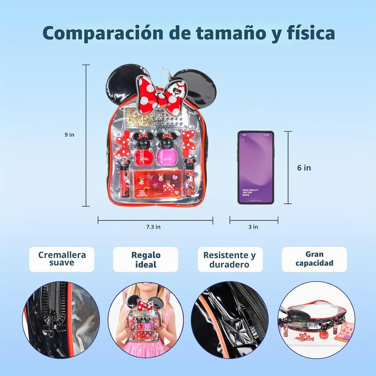 Minnie Mouse - Mochila de maquillaje con cosméticos y accesorios, a...