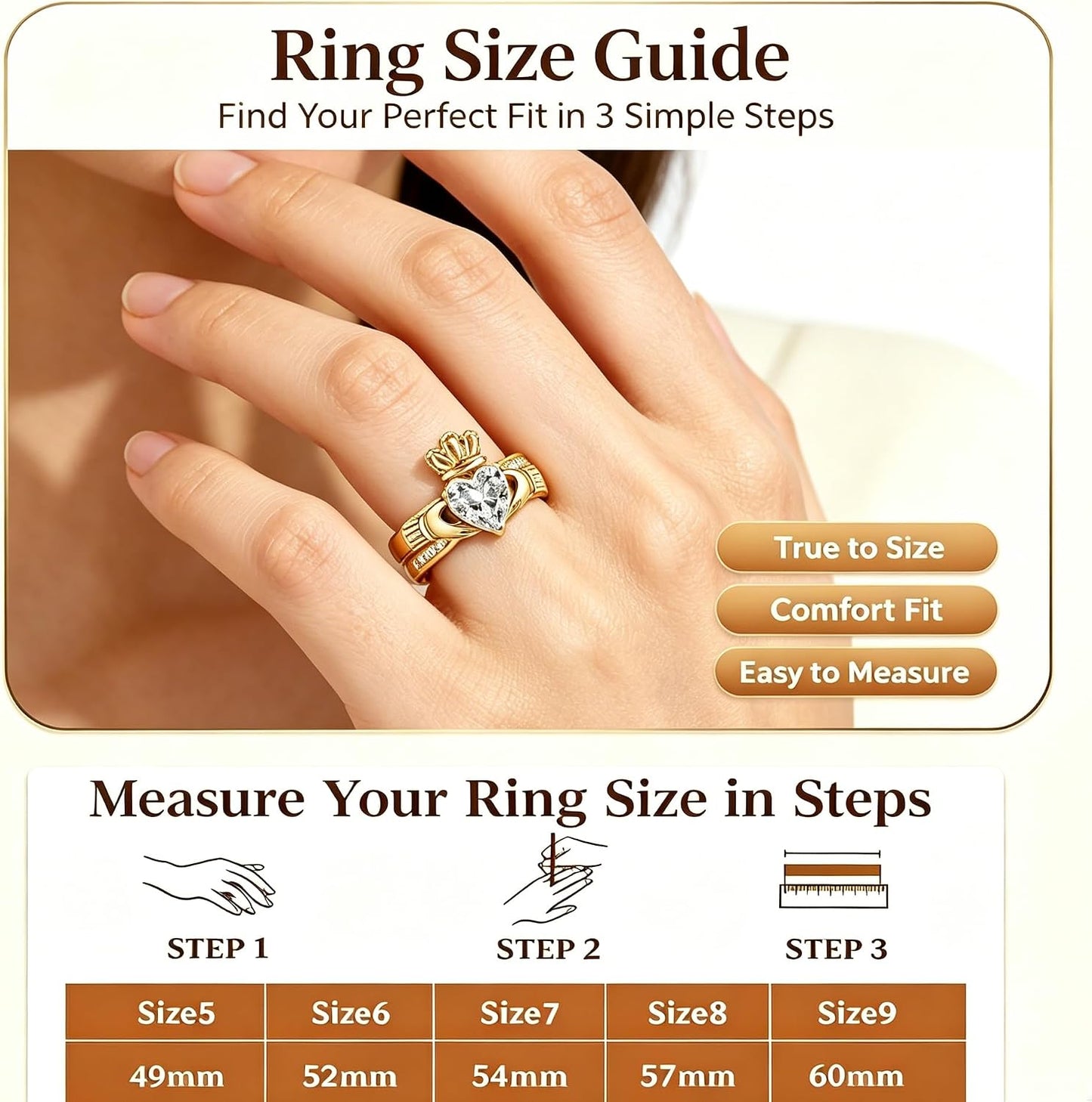 Anillo Claddagh de oro para mujer, anillo irlandés de oro de 18 qui...