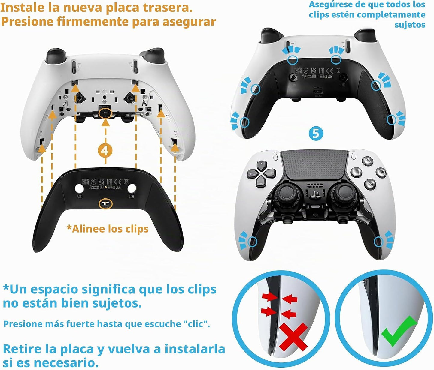 VOOCAT Un par de carcasa trasera de repuesto para controlador DualS...