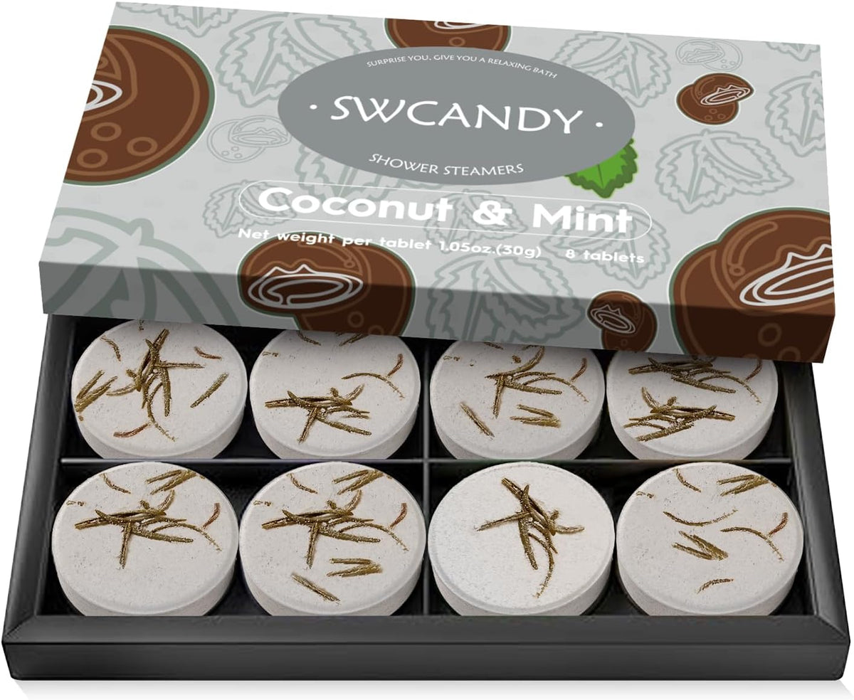 SWCANDY Vaporizadores de ducha de coco y menta, paquete de 8, cuida...