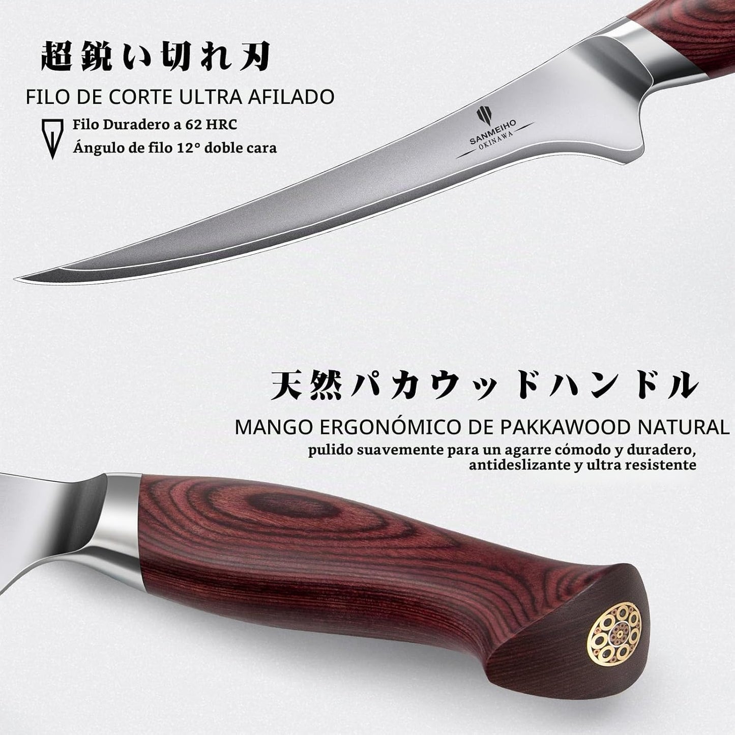 SANMEIHO Cuchillo de filete de 7 pulgadas, cuchillo afilado de pesc...