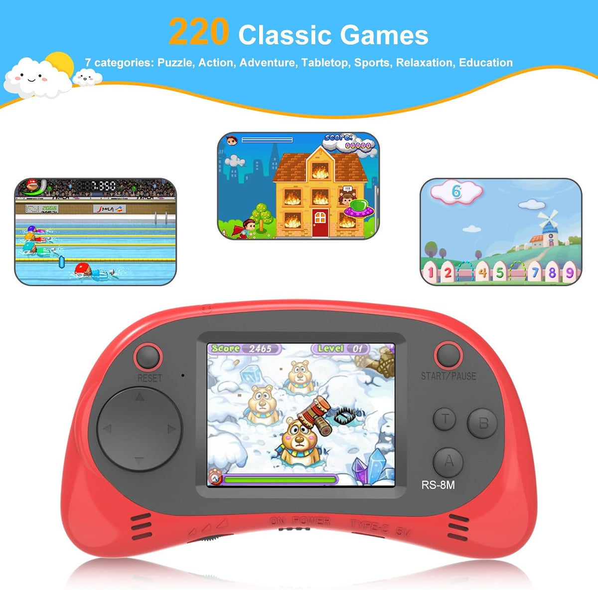 EASEGMER Reproductor de juegos de mano para niños, 220 juegos integ...