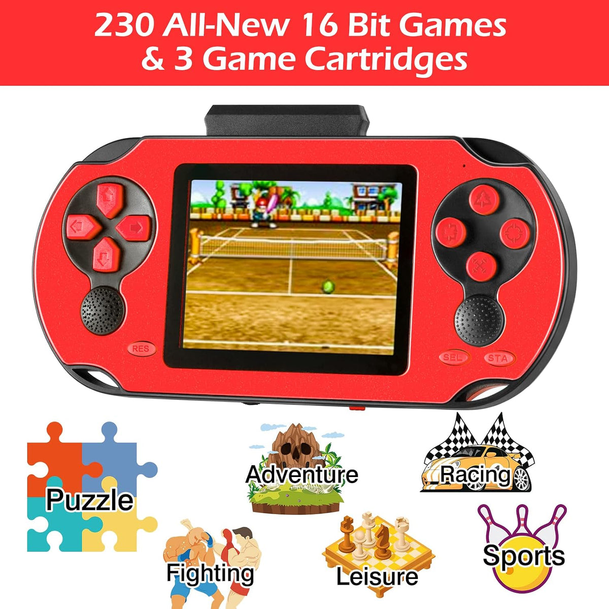 TaddToy Juego de mano de 16 bits para niños y adultos, pantalla gra...