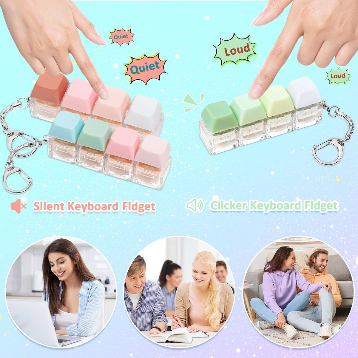 3 piezas de juguete para ansiedad con teclado, llavero con teclado,...