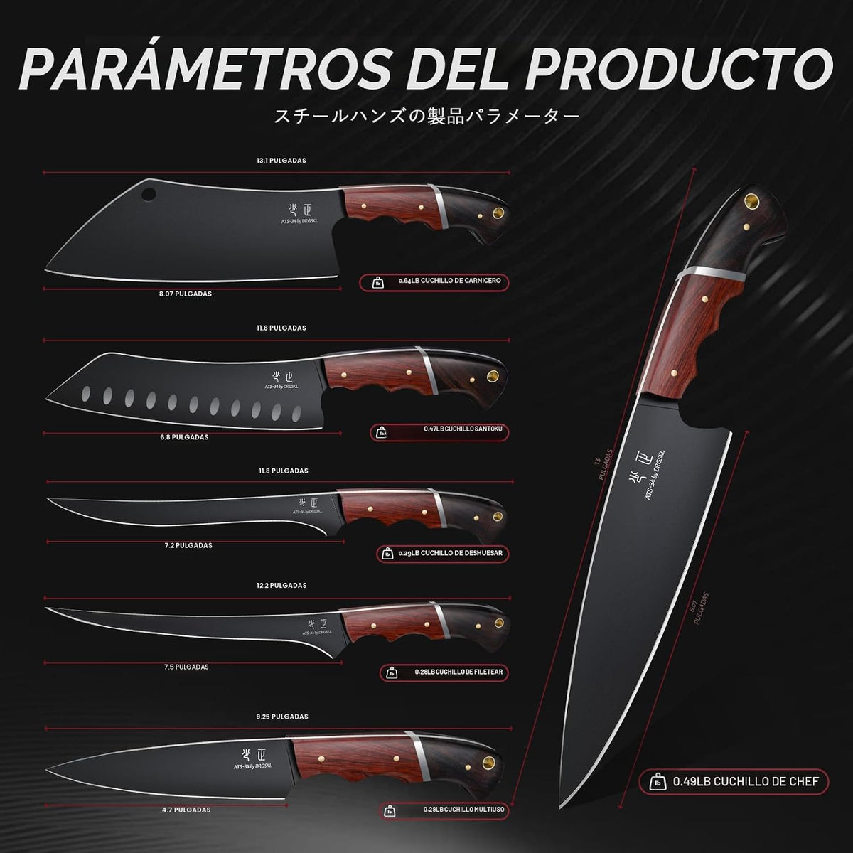 DRGSKL Juego de cuchillos de cocina con bolsa, juego de 6 cuchillos...