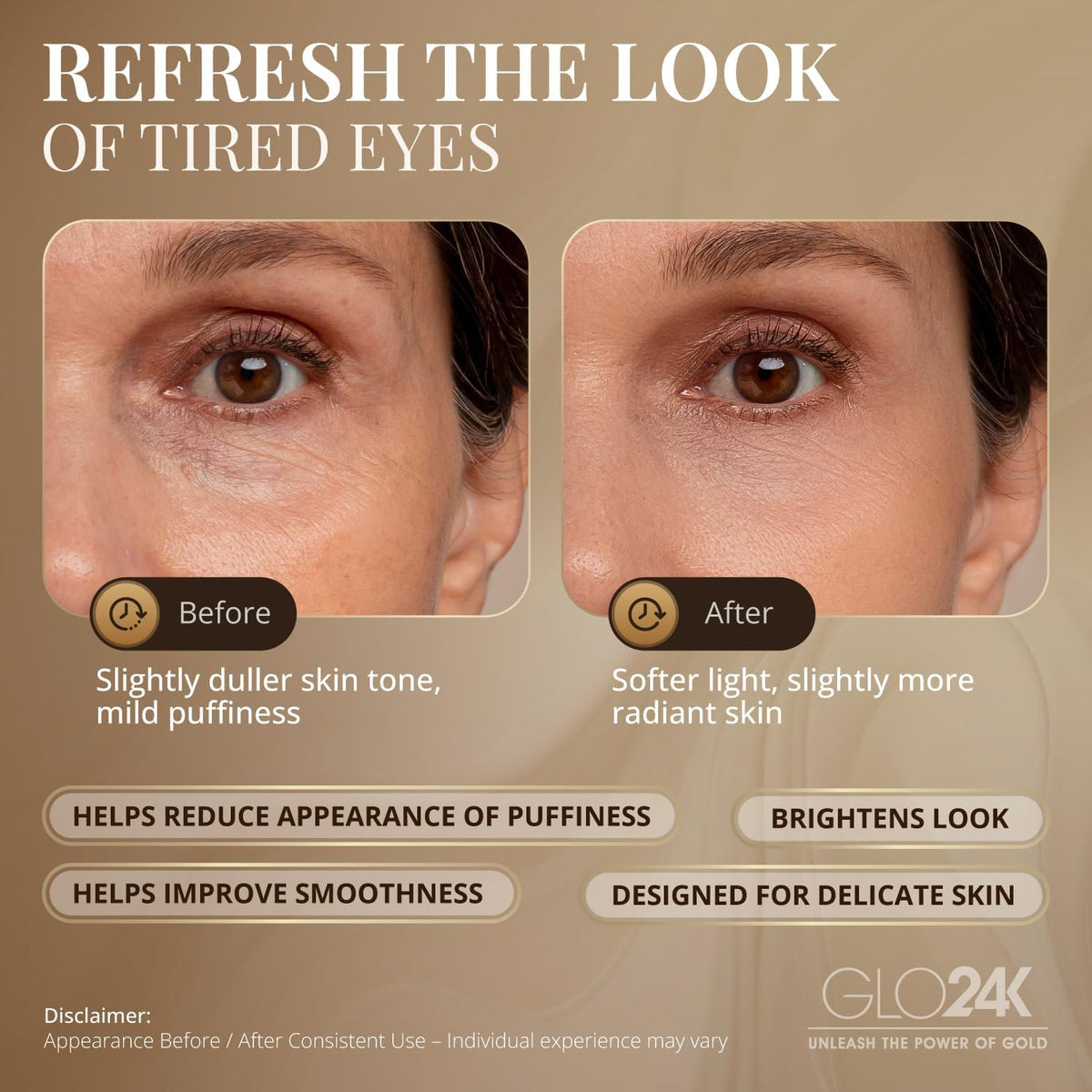 Varita masajeadora de ojos calentada GLO24K con vibración para el c...
