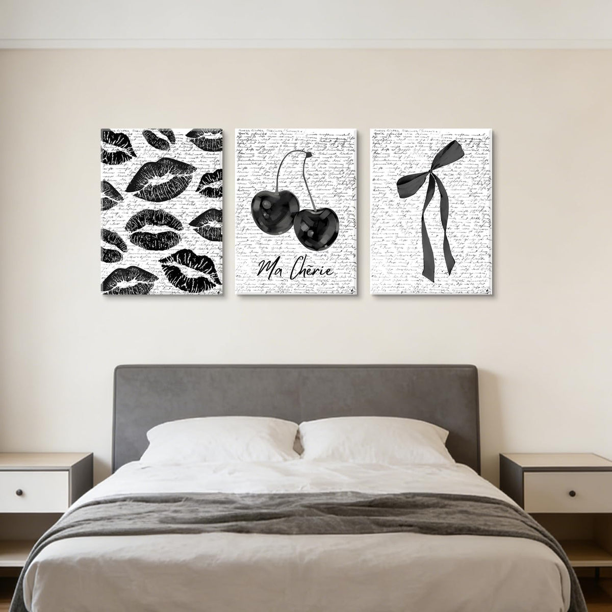 3 piezas de arte de pared en lienzo de labios blancos y negros y ce...