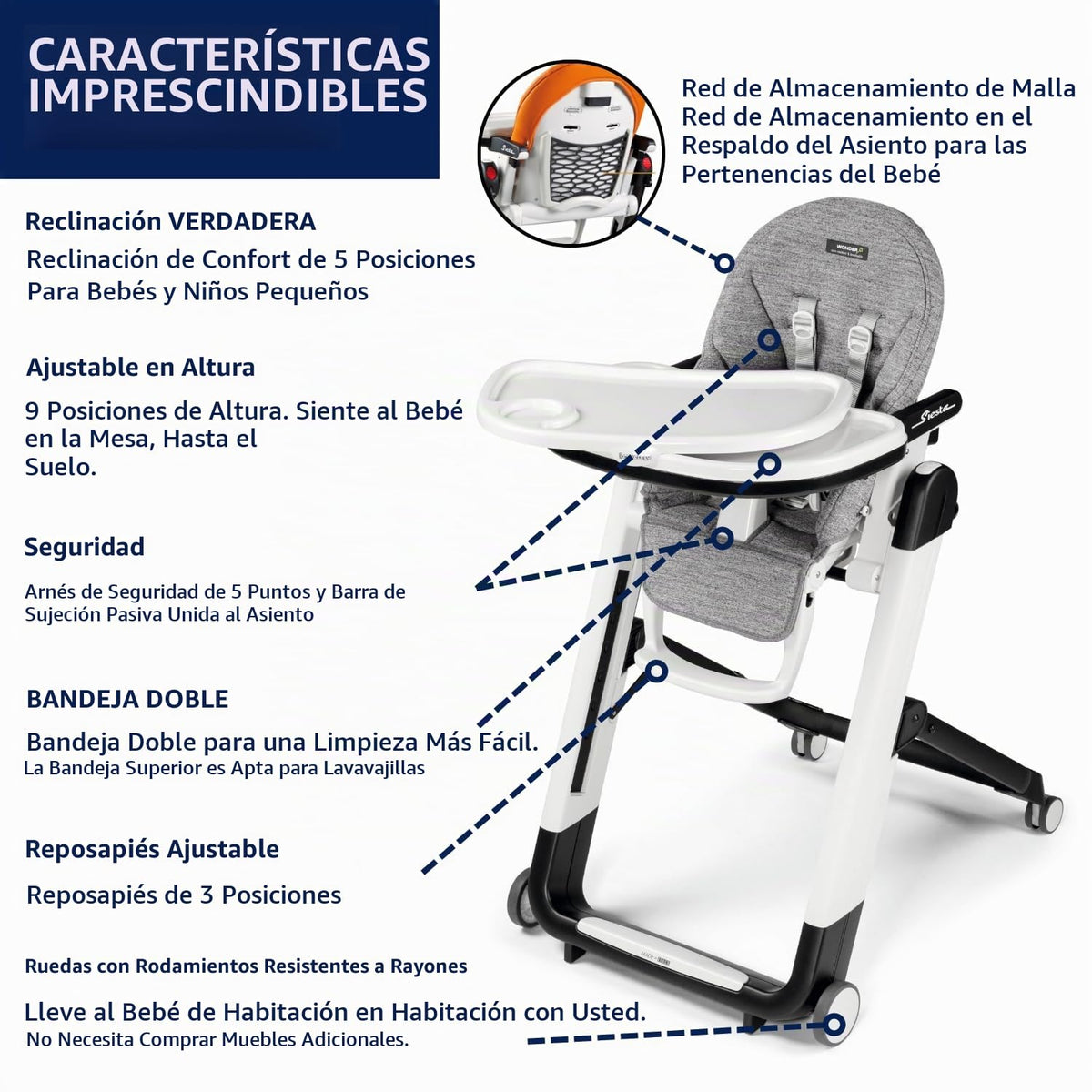 PEG Siesta, Grow with Baby - Silla alta plegable y reclinable, colo...