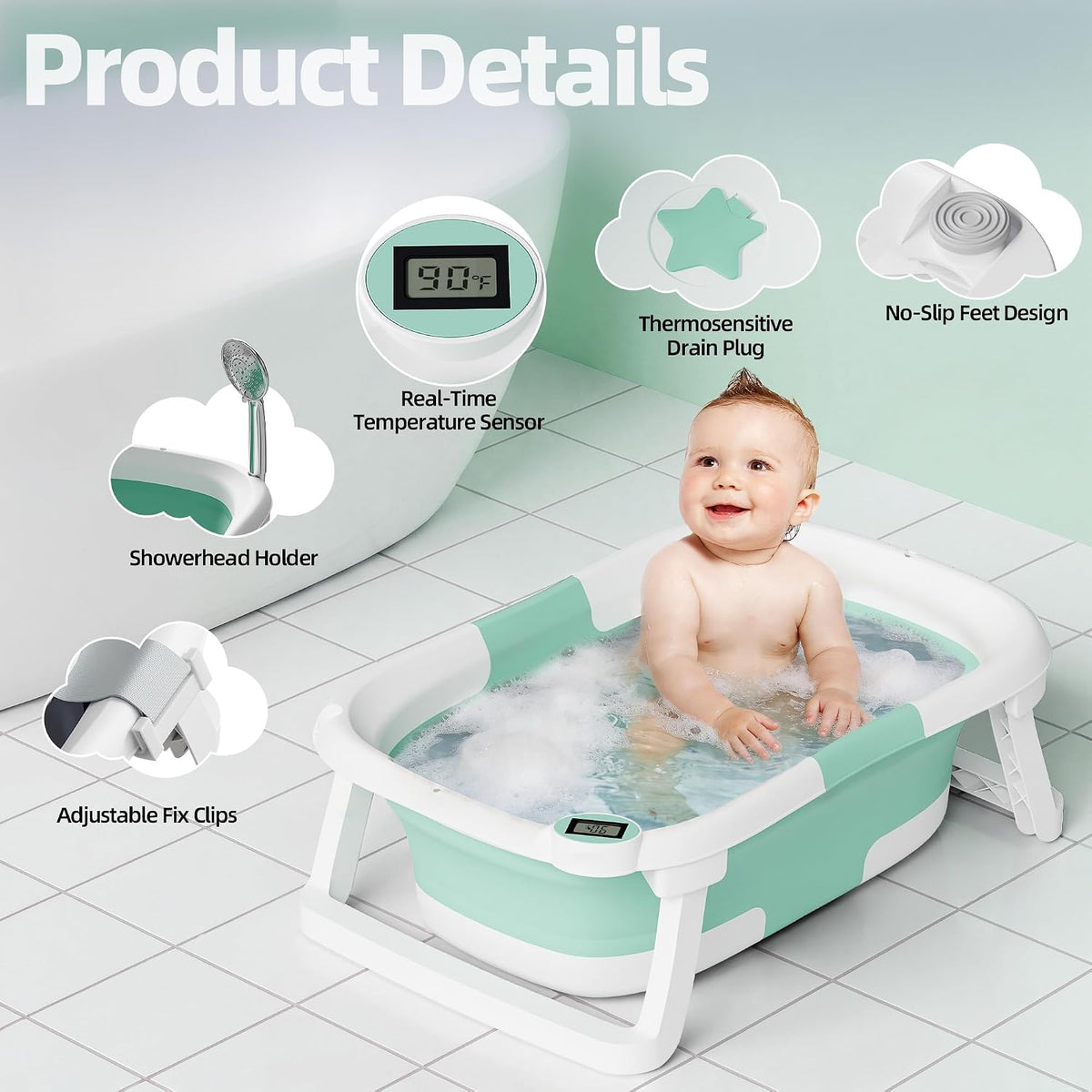 iBabyMax Bañera plegable para recién nacidos a niños pequeños, bañe...