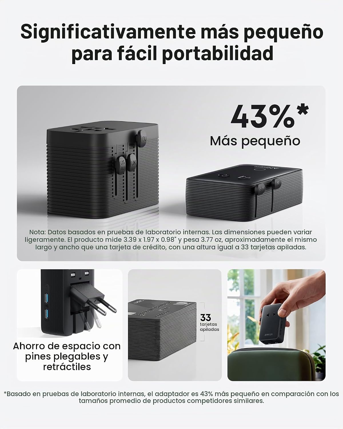 Anker Adaptador de Viaje Nano, Adaptador de Corriente de 5 Puertos...