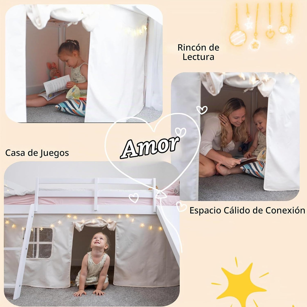 Spirich Cama tipo loft para niños con tobogán y escalera, marcos de...
