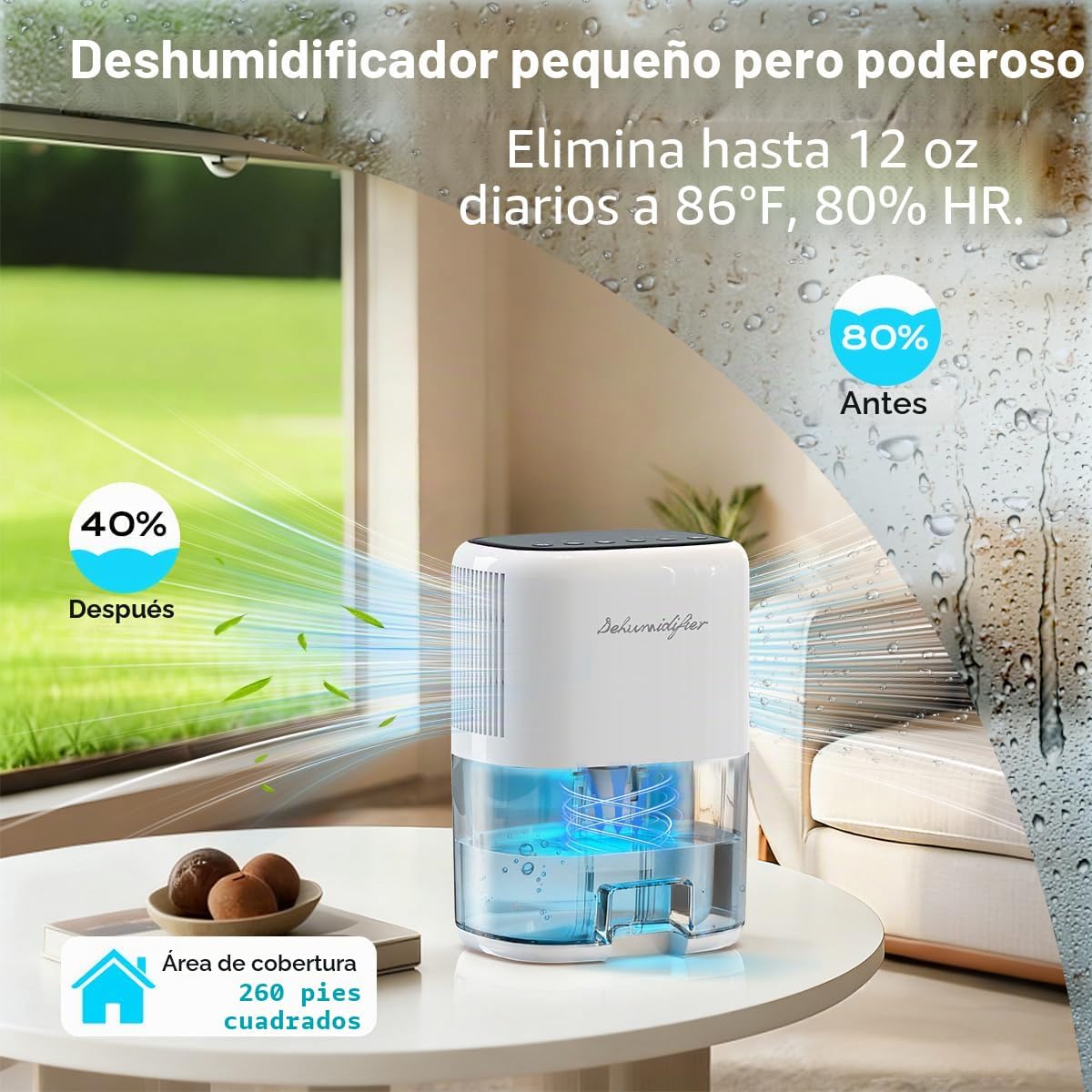 Deshumidificador pequeño para el hogar, silencioso de 44 onzas con...