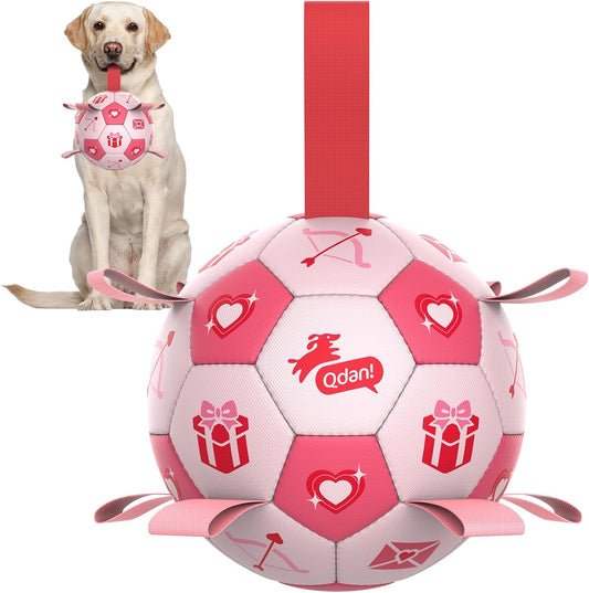 QDAN Juguetes de cumpleaños para perros, pelota de fútbol rosa con...