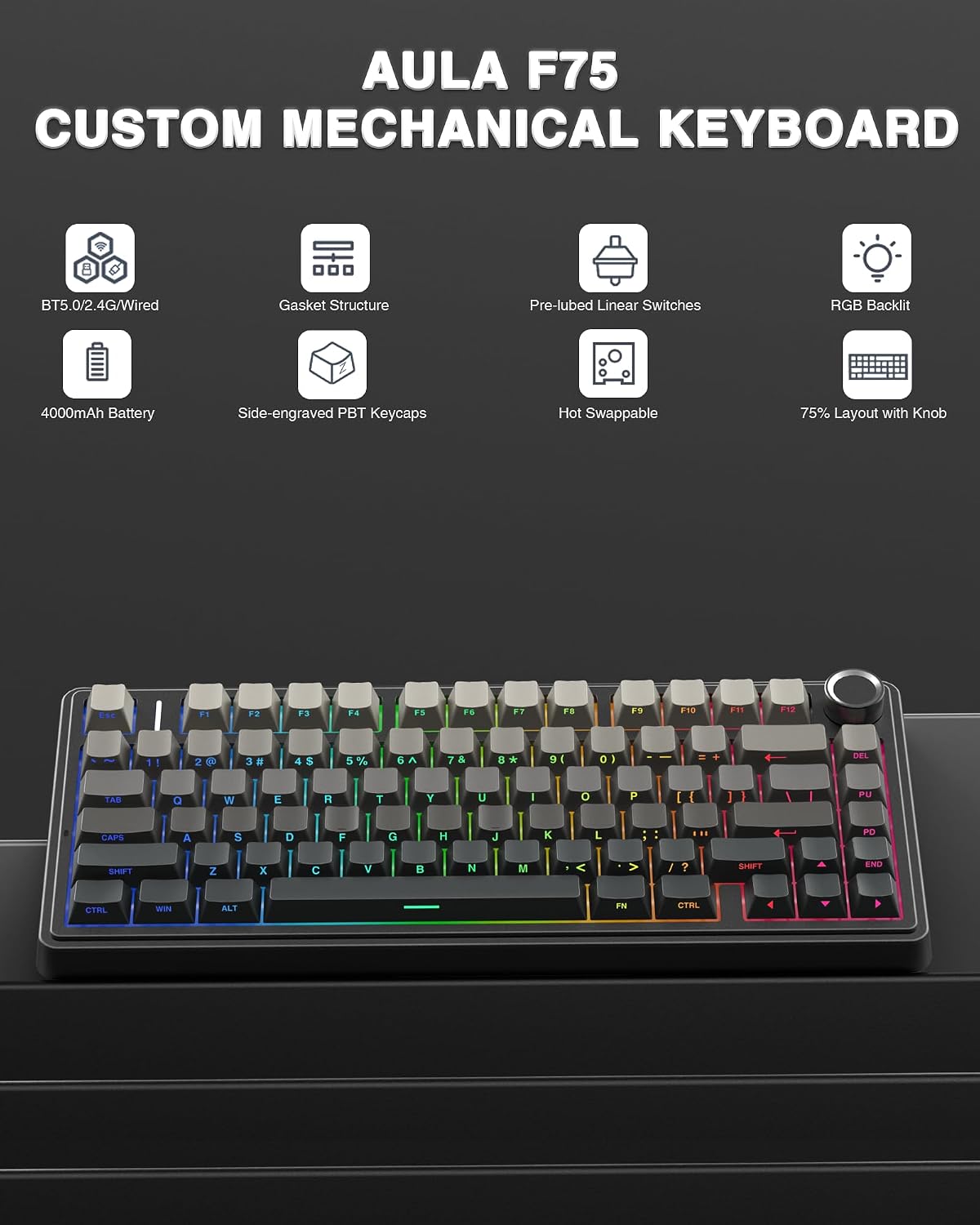 AULA Combo de teclado y mouse inalámbricos, teclados mecánicos F75...