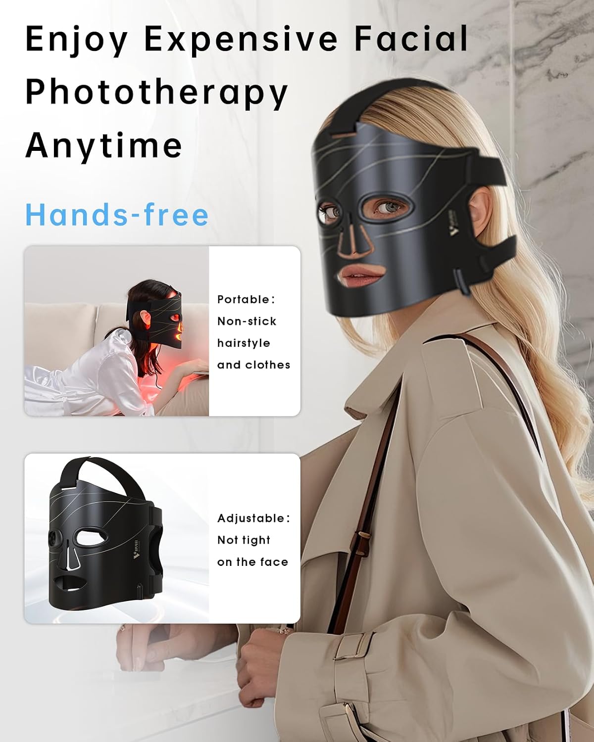 Máscara facial de terapia de luz roja infrarroja VYM con controlado...
