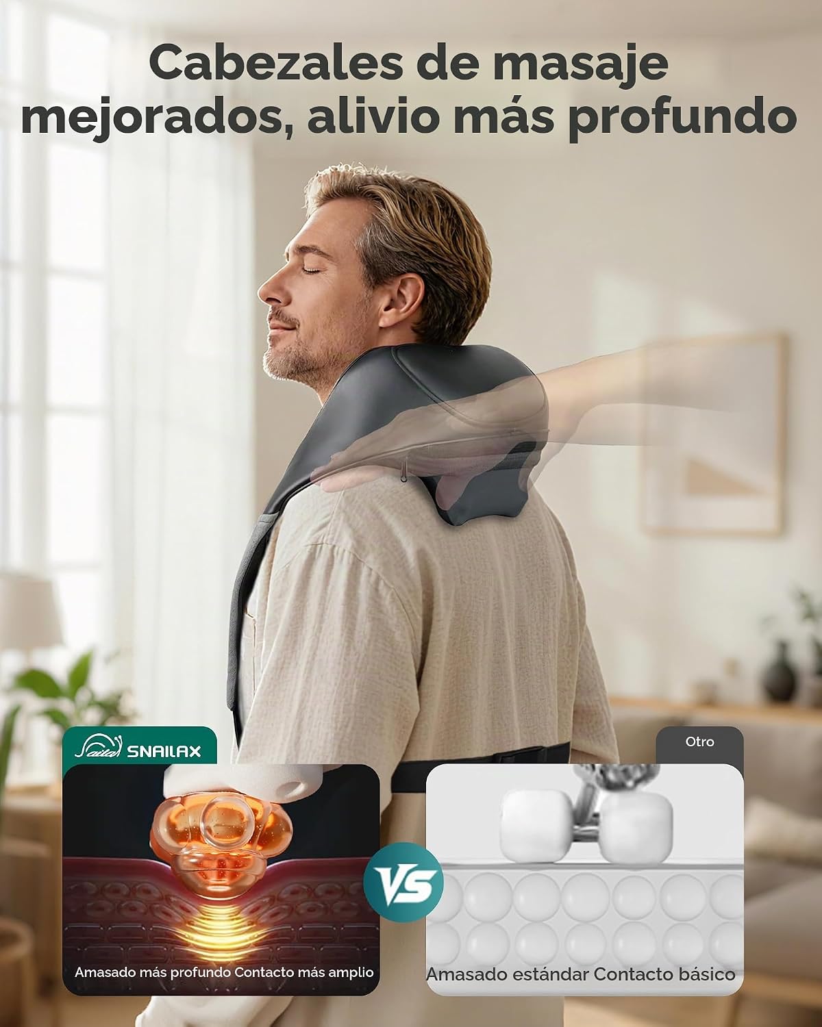Snailax Masajeador de cuello y hombros con calor, Shiatsu 4D, elegi...