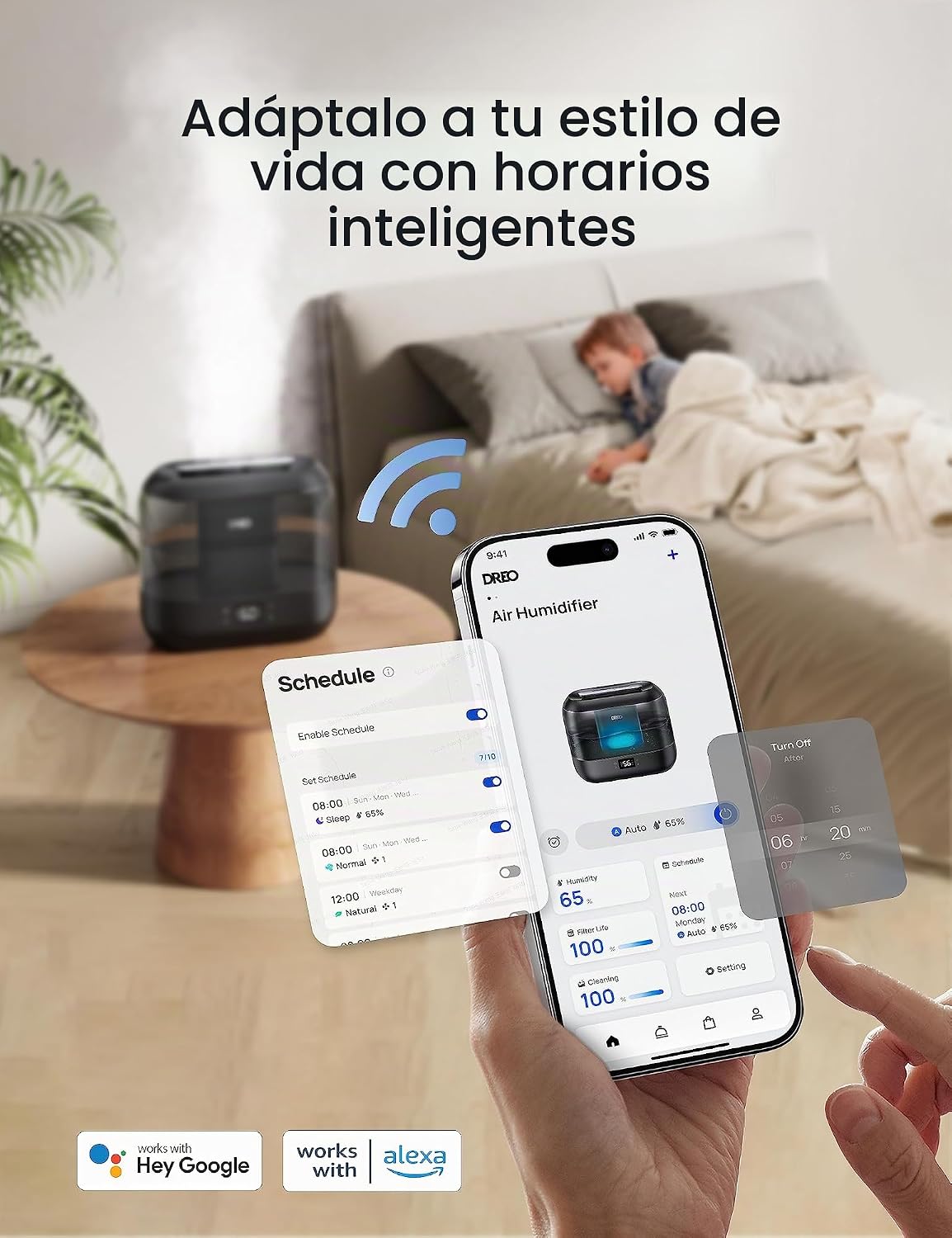 Dreo Humidificadores inteligentes para dormitorio, humidificador su...