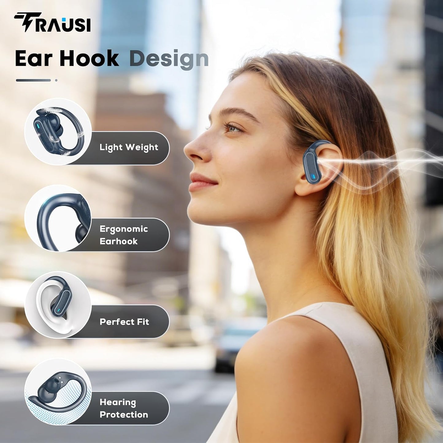 TRAUSI Auriculares inalámbricos Bluetooth, auriculares estéreo de 5...