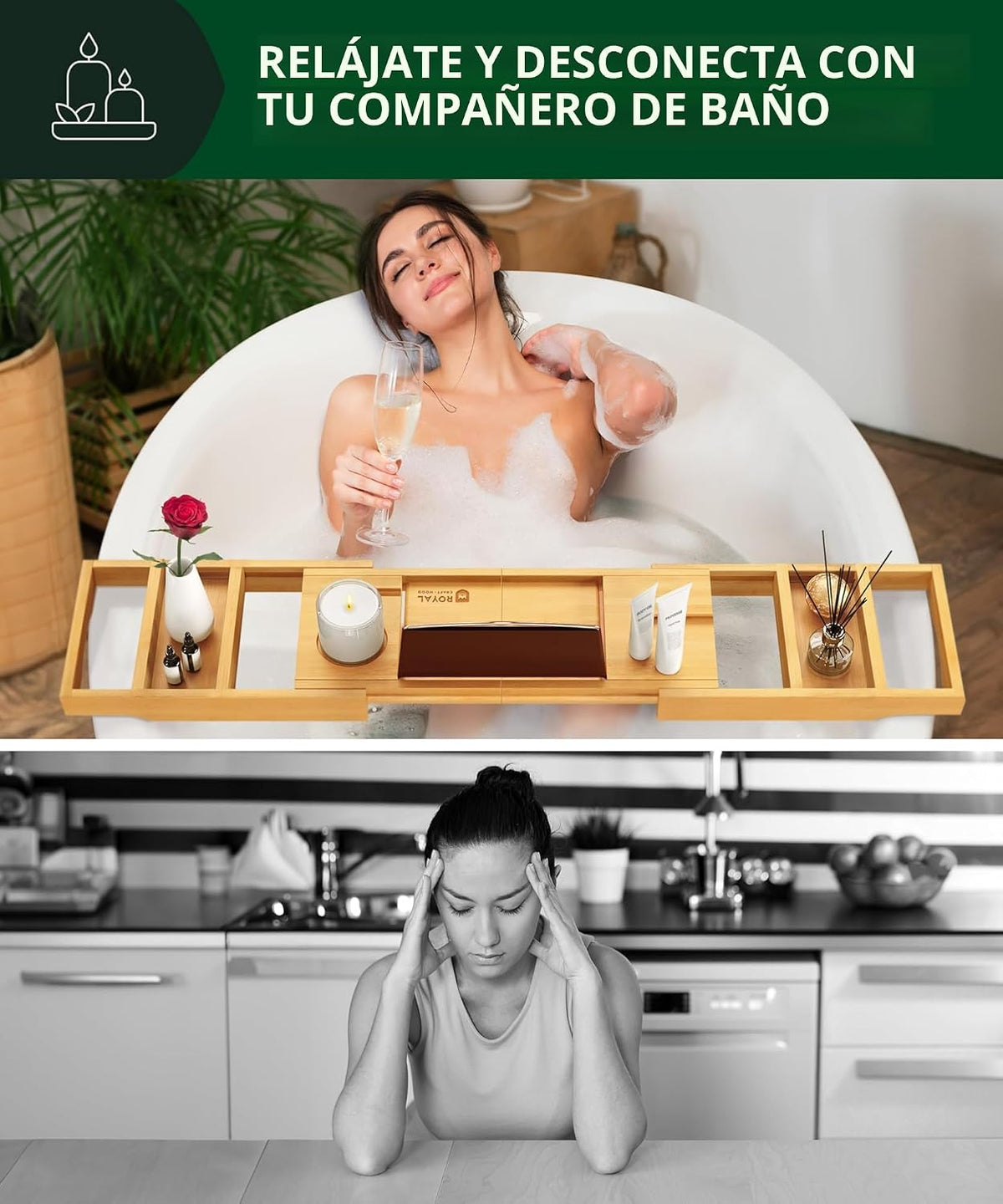 ROYAL CRAFT WOOD Bandeja de Caddy para Bañera de Bambú, Estante de...