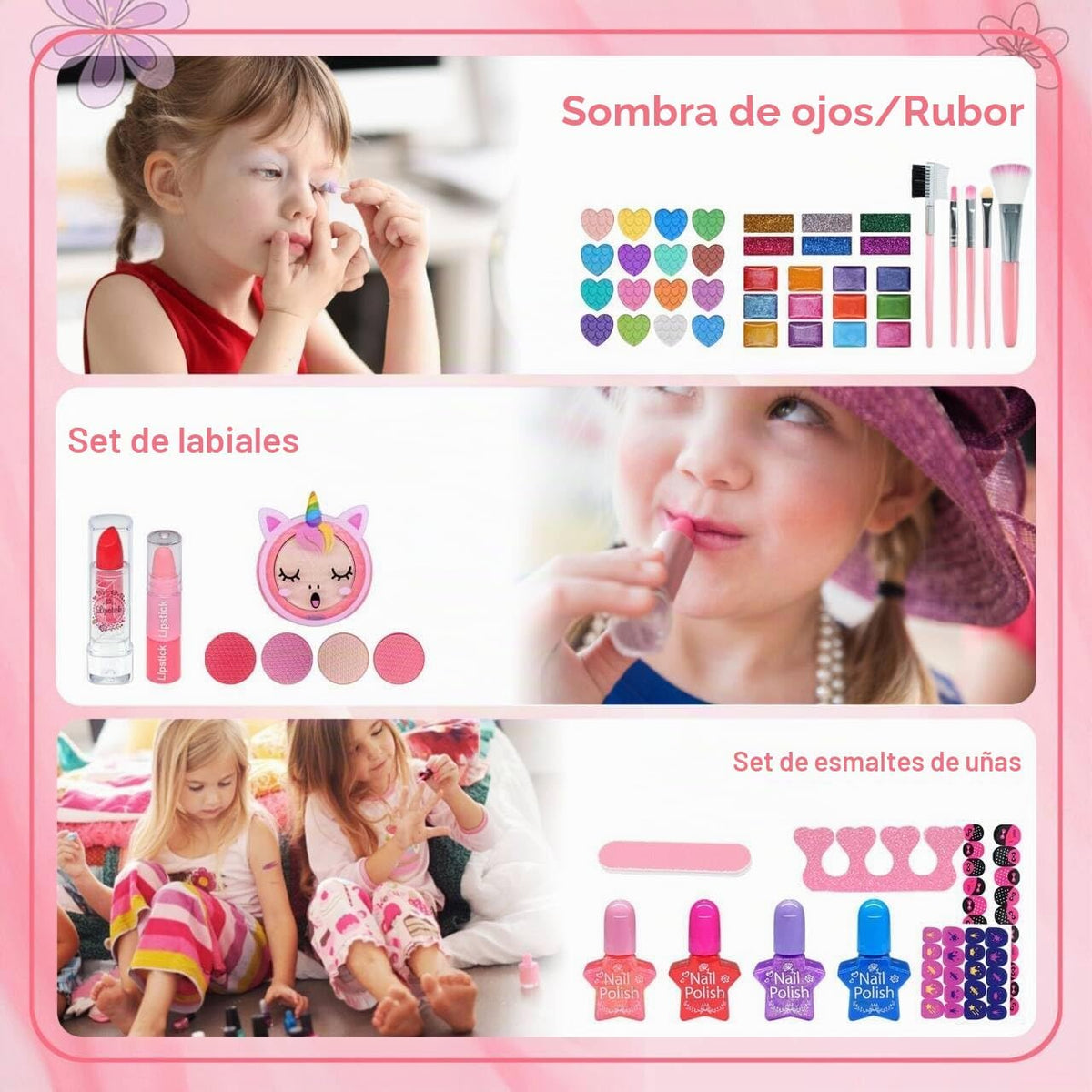 Juegos de maquillaje para niñas de 5 a 8 años, kit de maquillaje de...