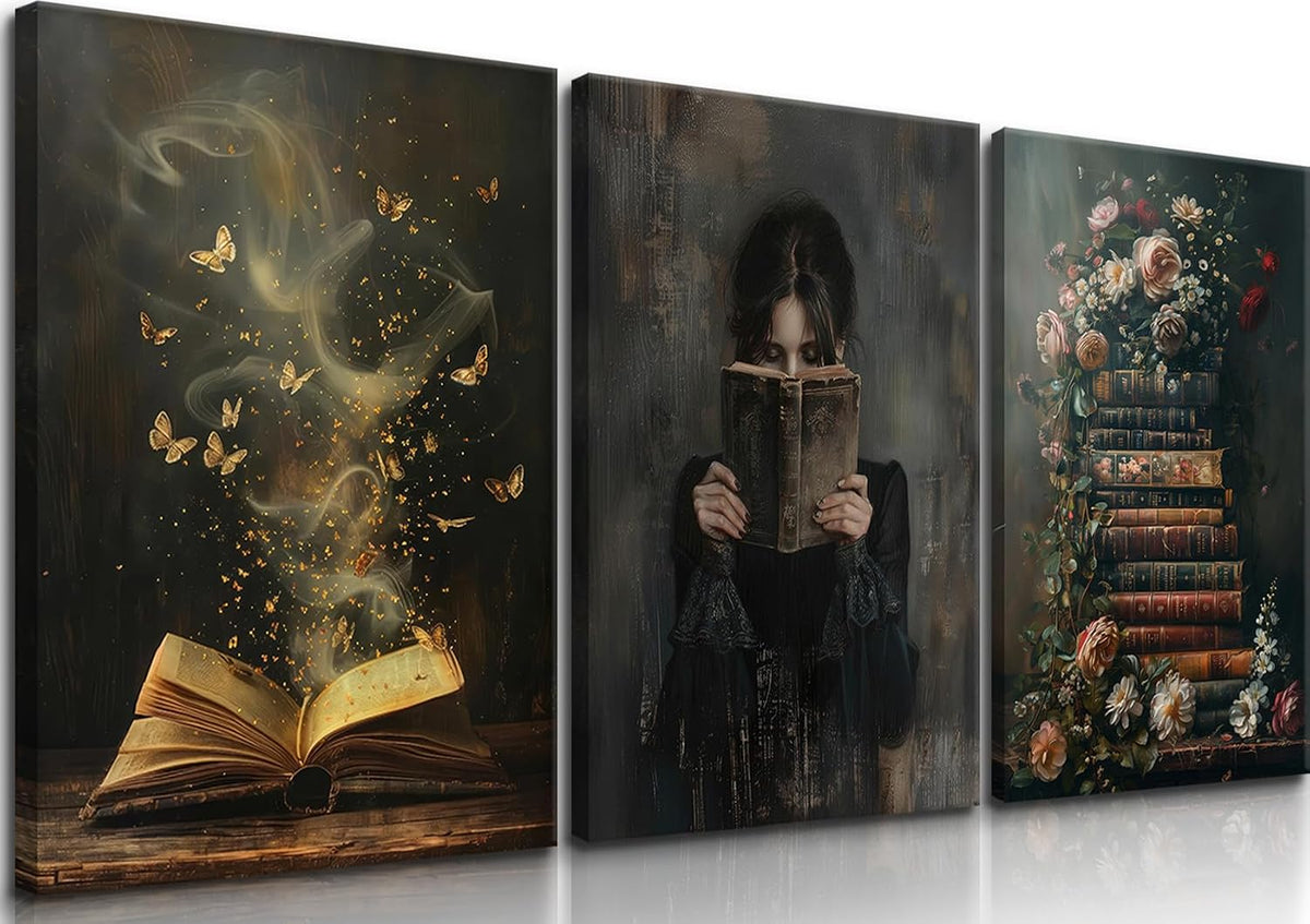 3 piezas de arte de pared de mujer leyendo, arte de pared vintage v...