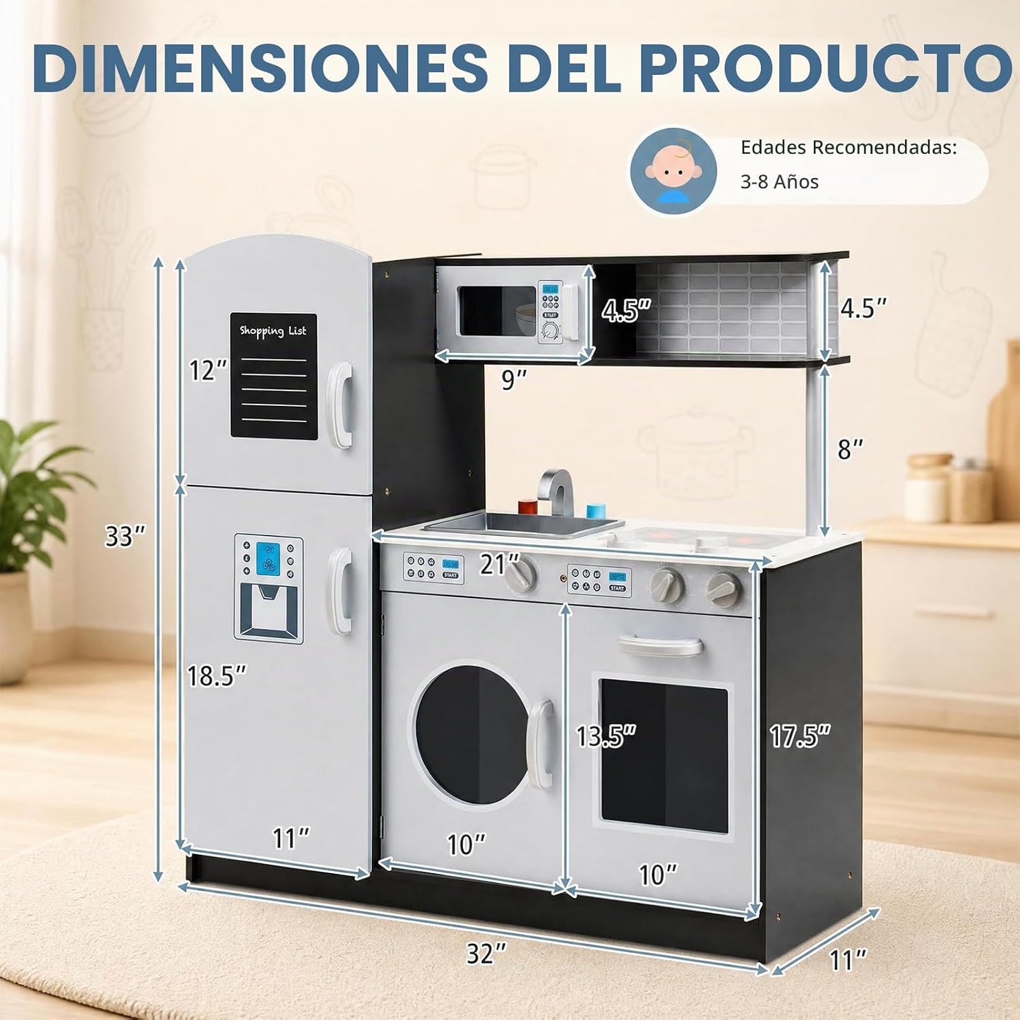 Costzon Cocina de Juguete para Niños, Juego de Cocina de Madera par...