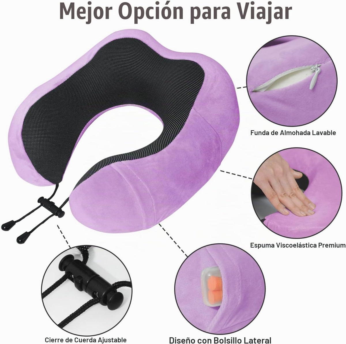 Elvodosia Almohada de viaje, almohada de cuello de espuma viscoelás...