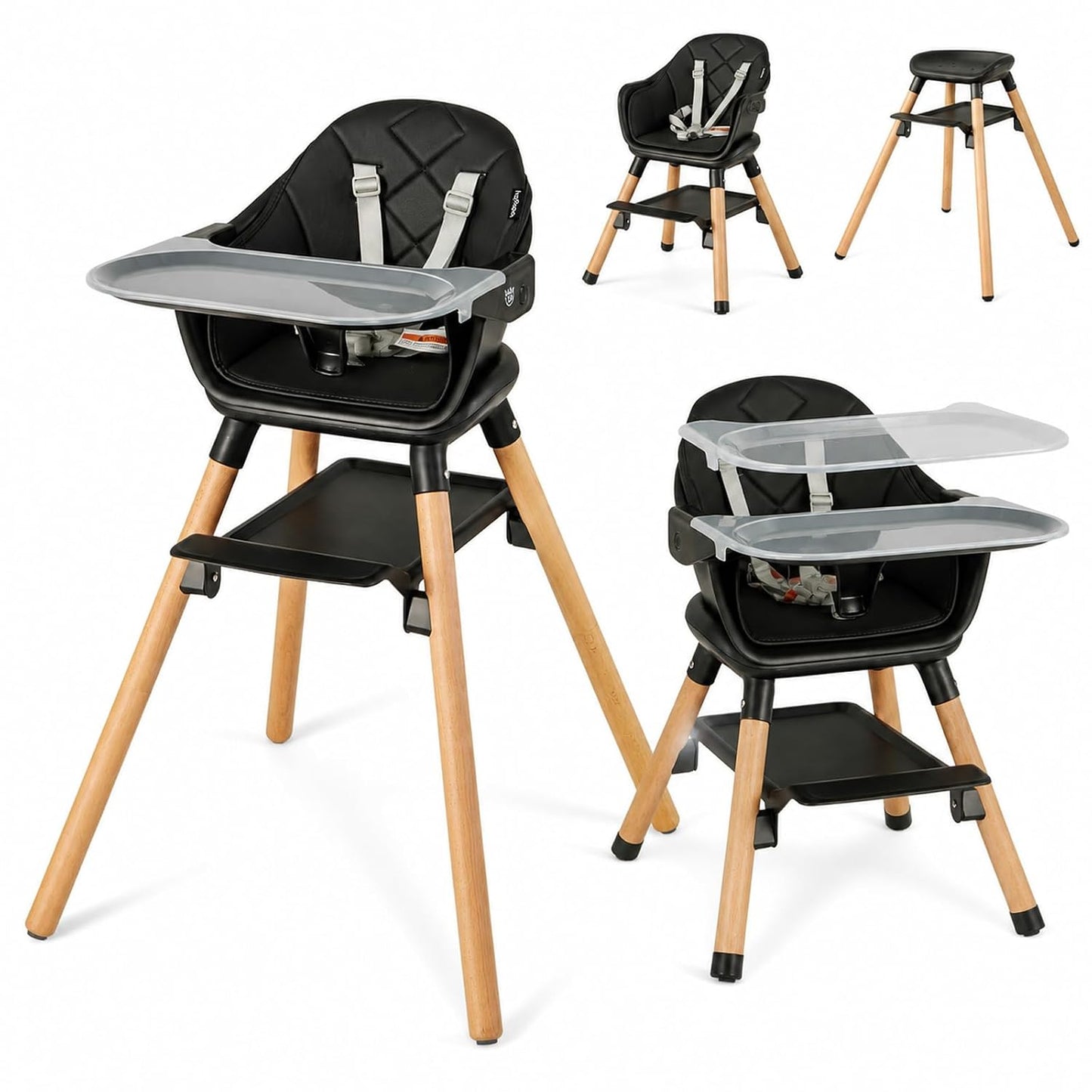 HONEY JOY Silla alta para bebé, silla alta convertible 6 en 1 de ma...