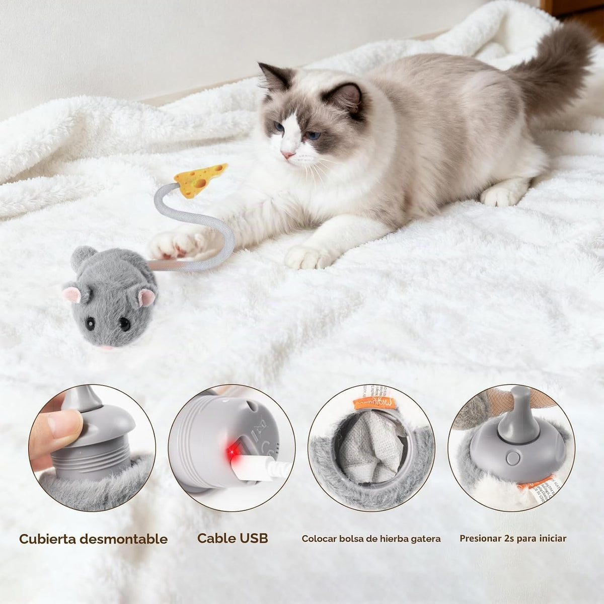 Migipaws MigiMouse - Juguete interactivo para gatos con rodamiento...