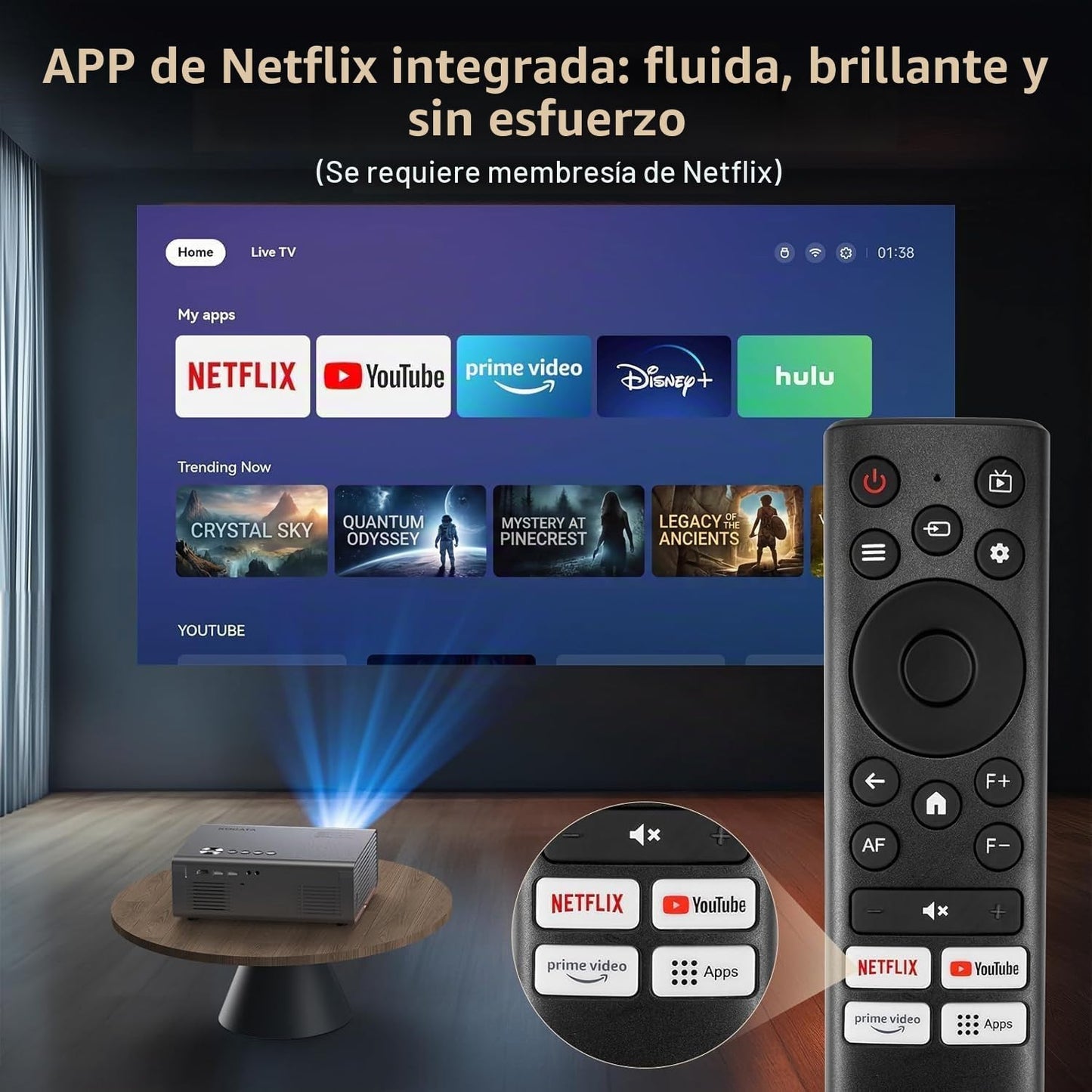Proyector 4K con WiFi y Bluetooth, enfoque automático AI y 6D Keyst...