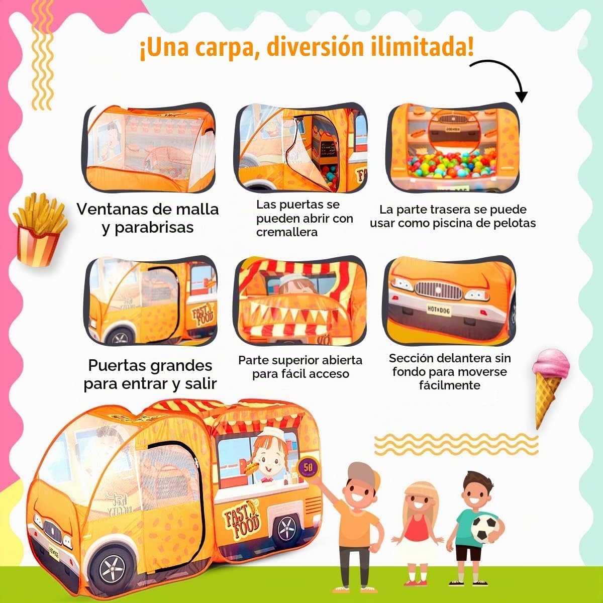 Kiddzery Tienda de campaña para camiones de comida, 54 piezas, jueg...
