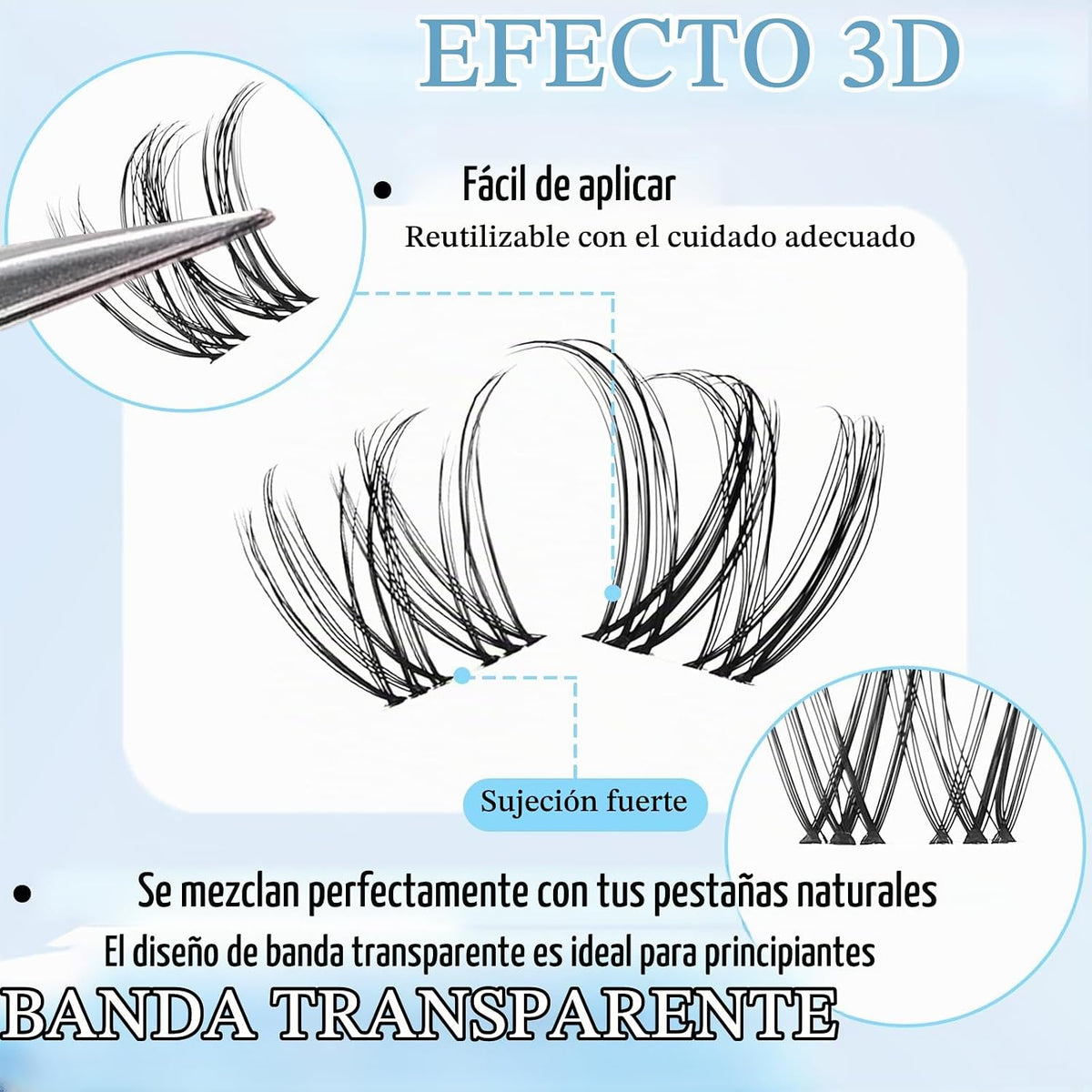 SLSXNL Racimos de pestañas naturales con banda transparente, racimo...
