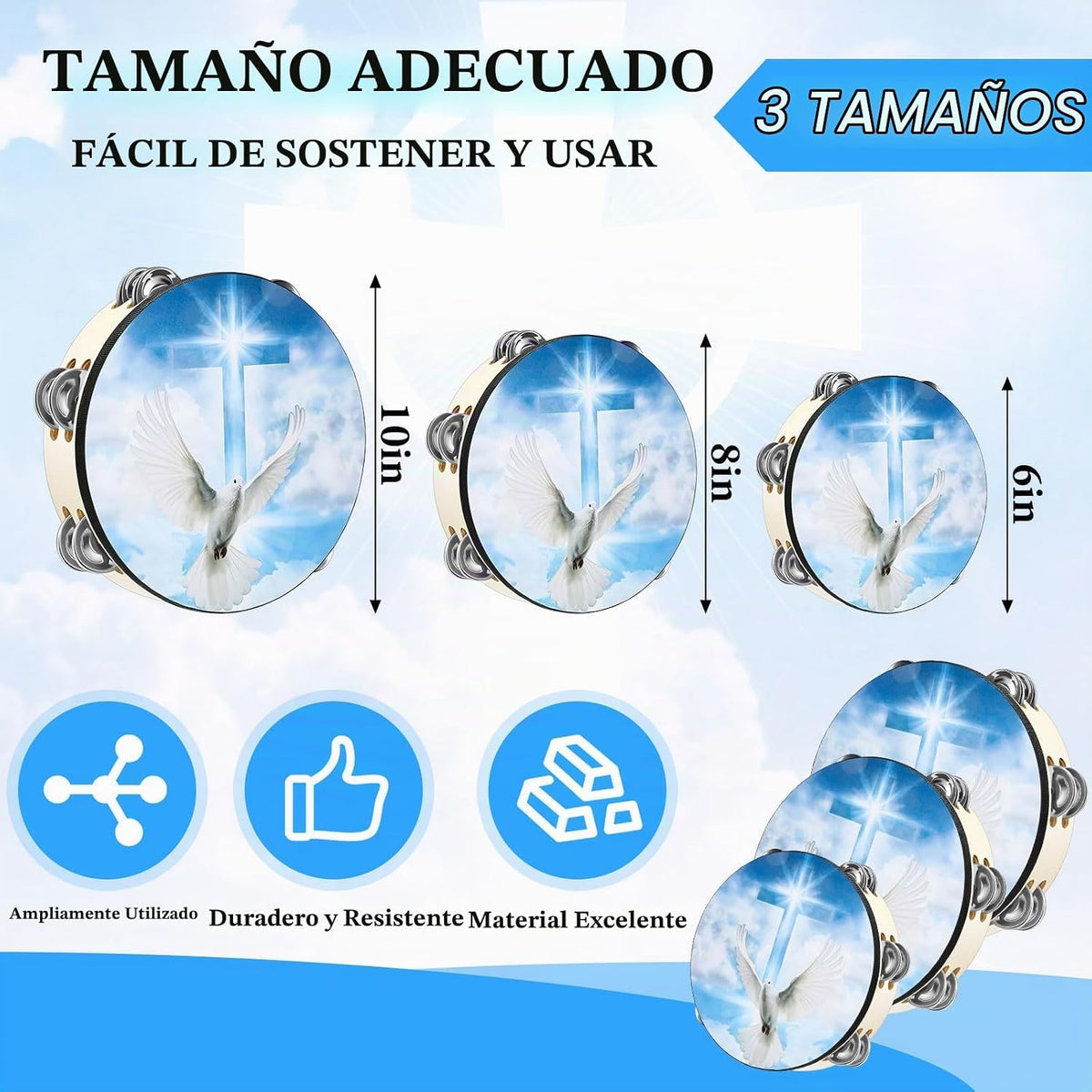 Fiada 3 panderetas de paloma para adultos, pandereta de baile crist...