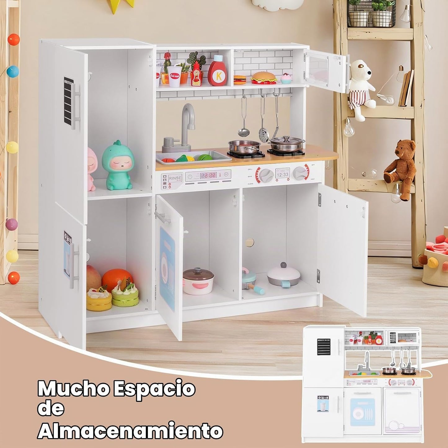 Costzon Juego de cocina para niños, juego de cocina de juguete de m...