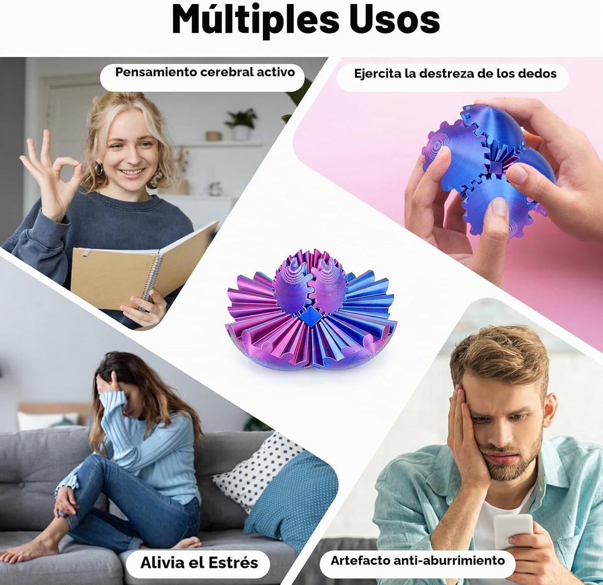 4 Piezas Cubo Bola de Engranajes Impreso en 3D Juguete Fidget, Esfe...