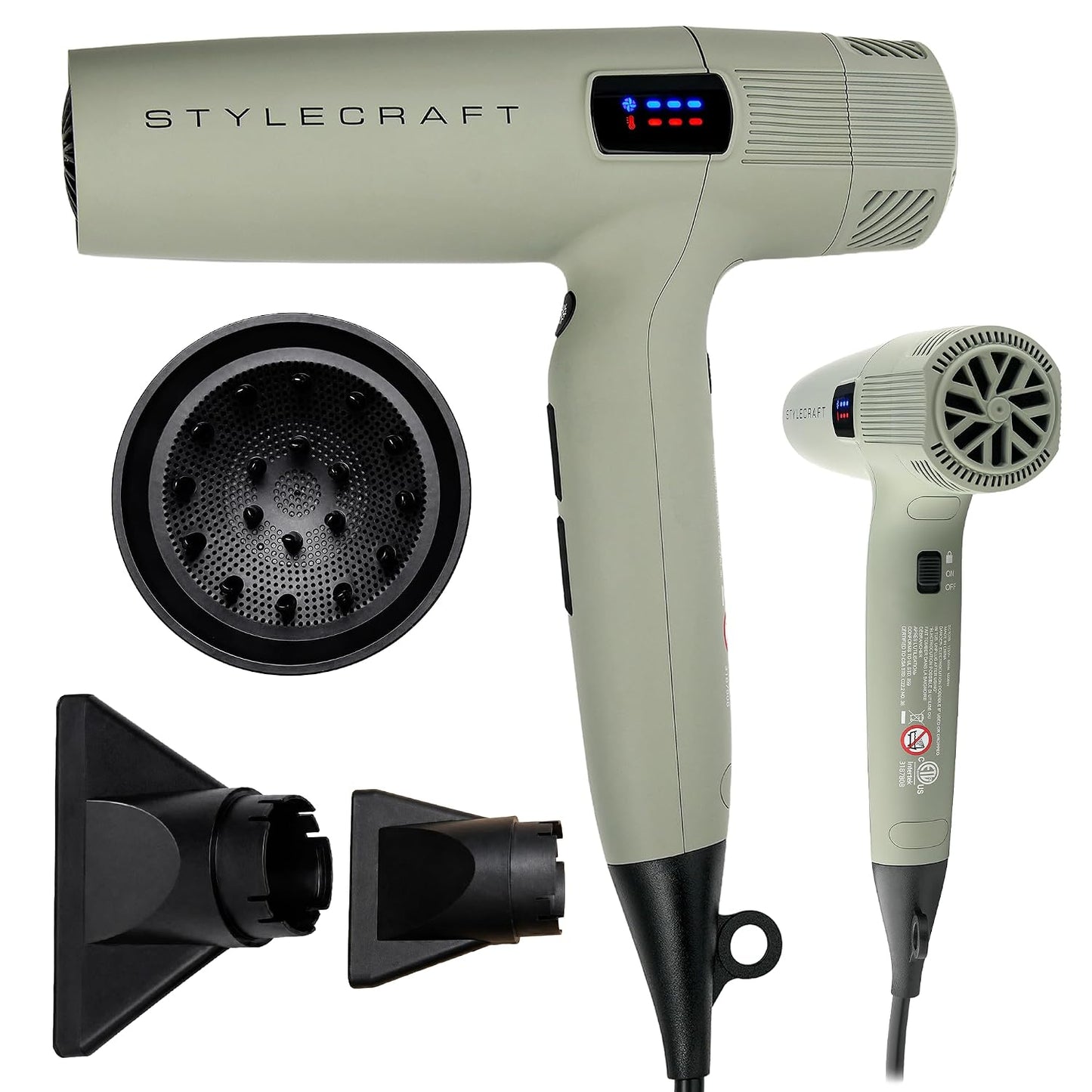 StyleCraft Sage Secador de pelo profesional ligero con 2 boquillas...