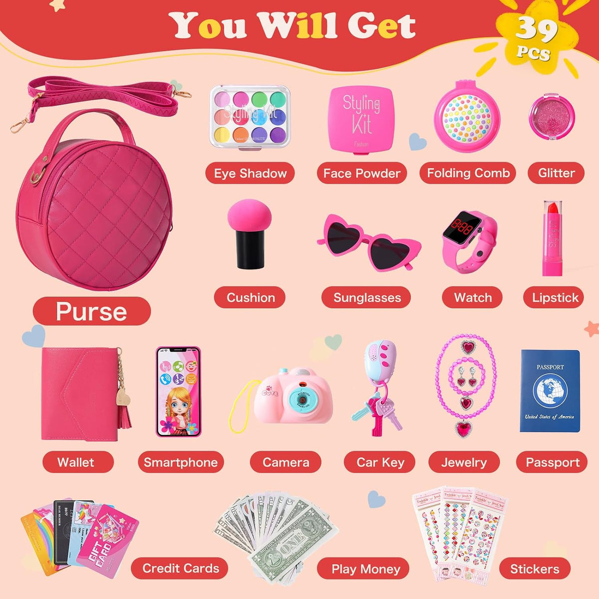 Kagenmi Bolso de Juego para Niñas Pequeñas, 39 Piezas Bolso de Niña...