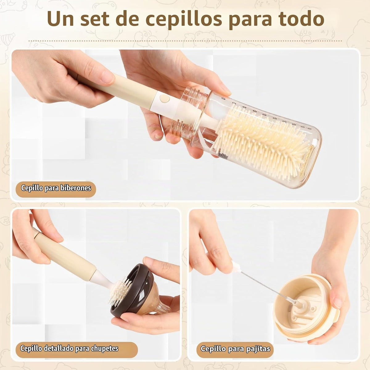 Malalife Paquete de 3 cepillos de silicona para biberones, limpiado...